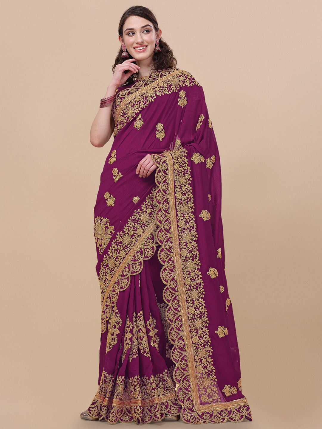 

KALINI Ethnic Motifs Embroidered Saree, Purple