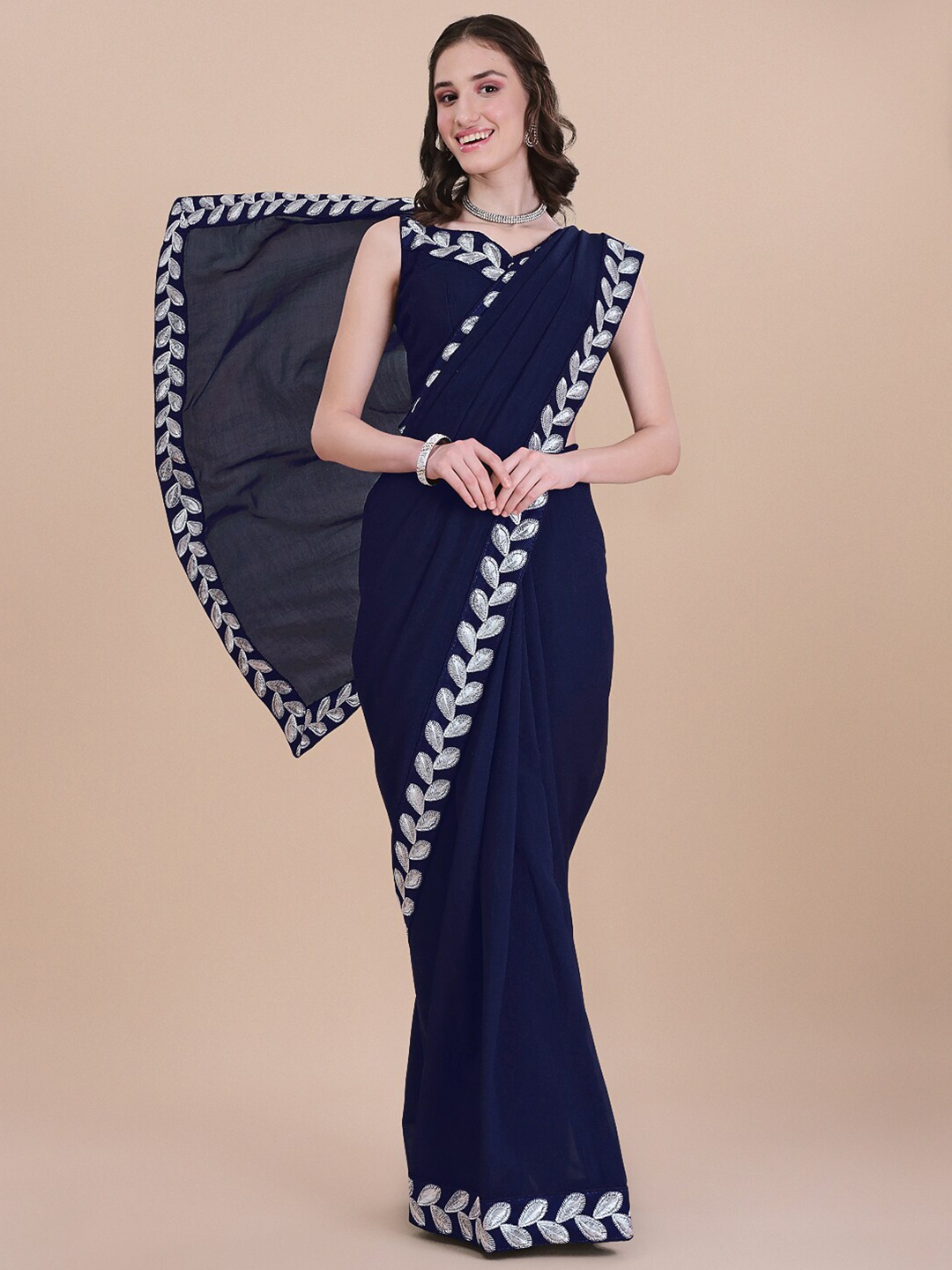 

KALINI Embroidered Border Saree, Blue