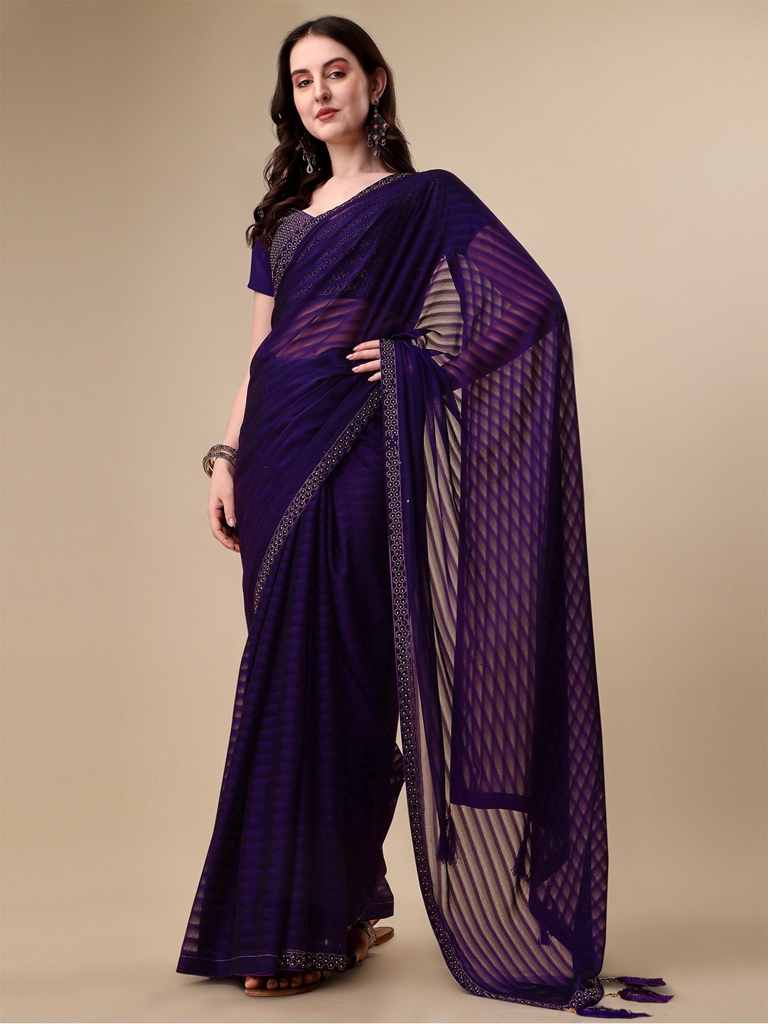 

KALINI Leheriya Printed Pure Silk Saree, Purple