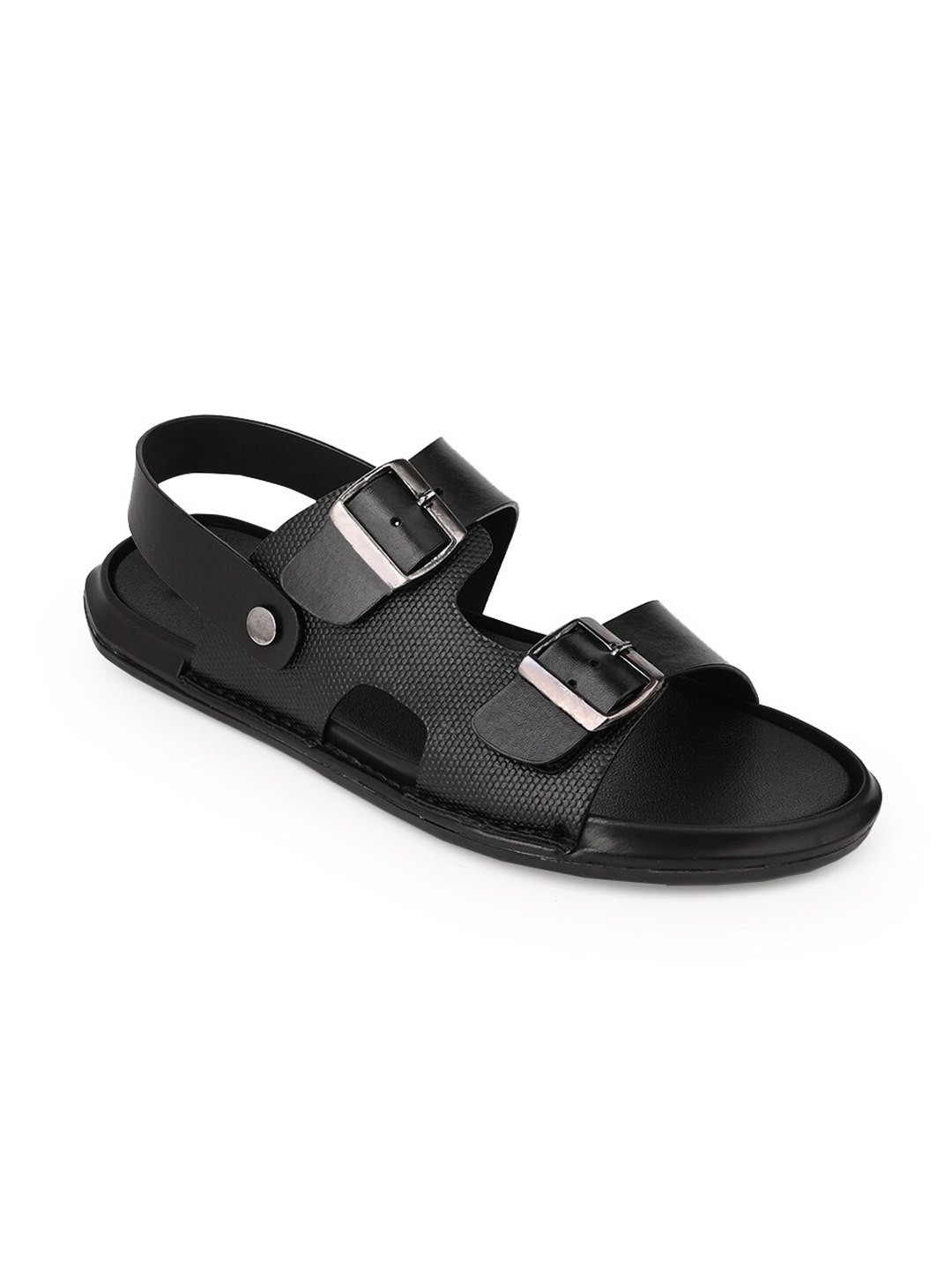 

SOFTIO Men Textured Open Toe Comfort Sandals With Buckles Detail, Black