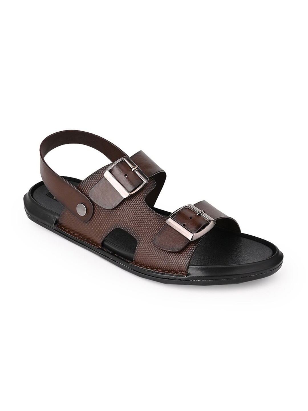 

SOFTIO Men Textured Buckle Detail Leather Comfort Sandals, Brown