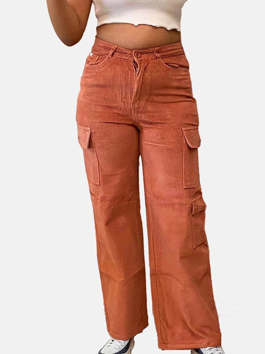 IZF Women Relaxed Straight Fit Cargos Trousers, Coral