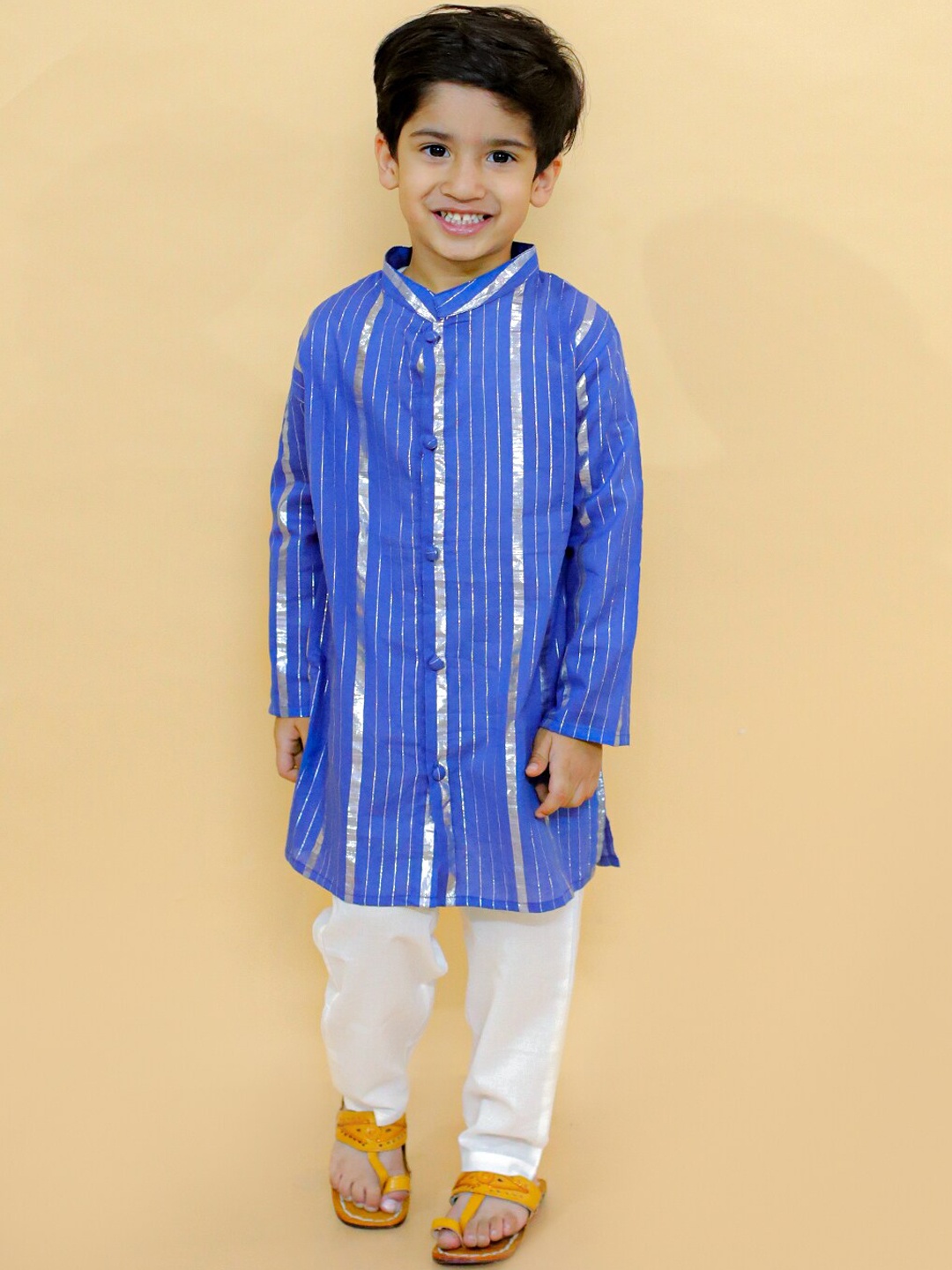 

BAESD Boys Striped Pure Cotton Straight Kurta With Pyjamas, Blue