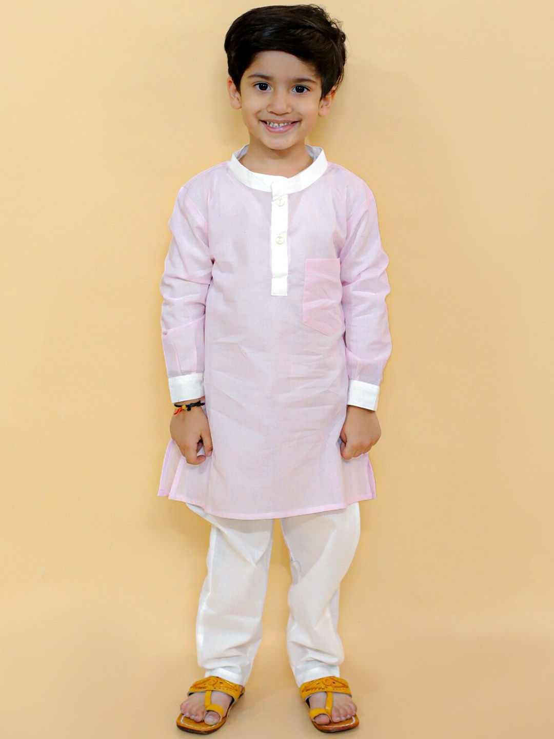 

BAESD Boys Mandarin Collar Pure Cotton Kurta With Trousers, Pink