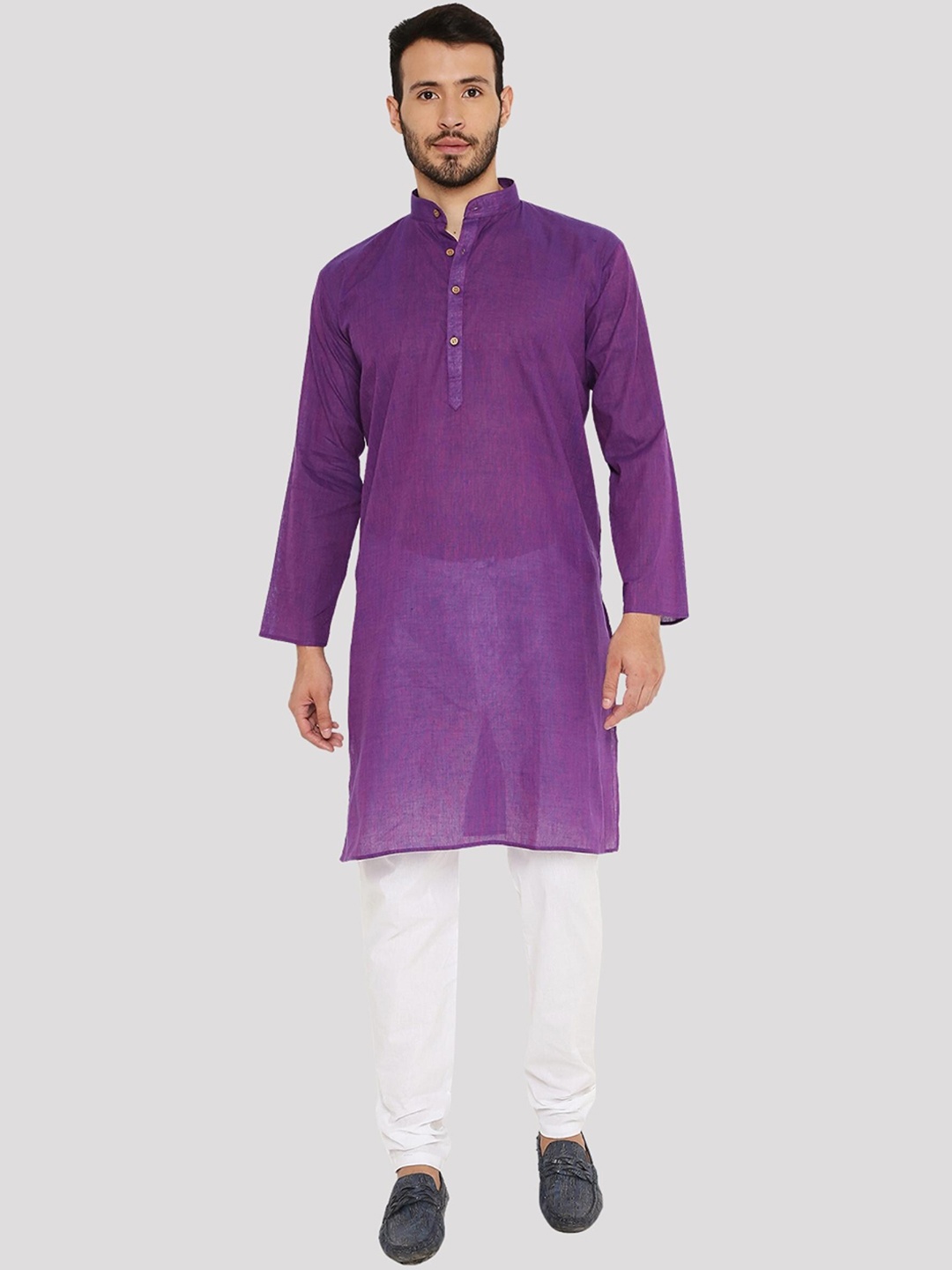 

Maharaja Band Collar Regular Kurta with Pyjamas, Purple