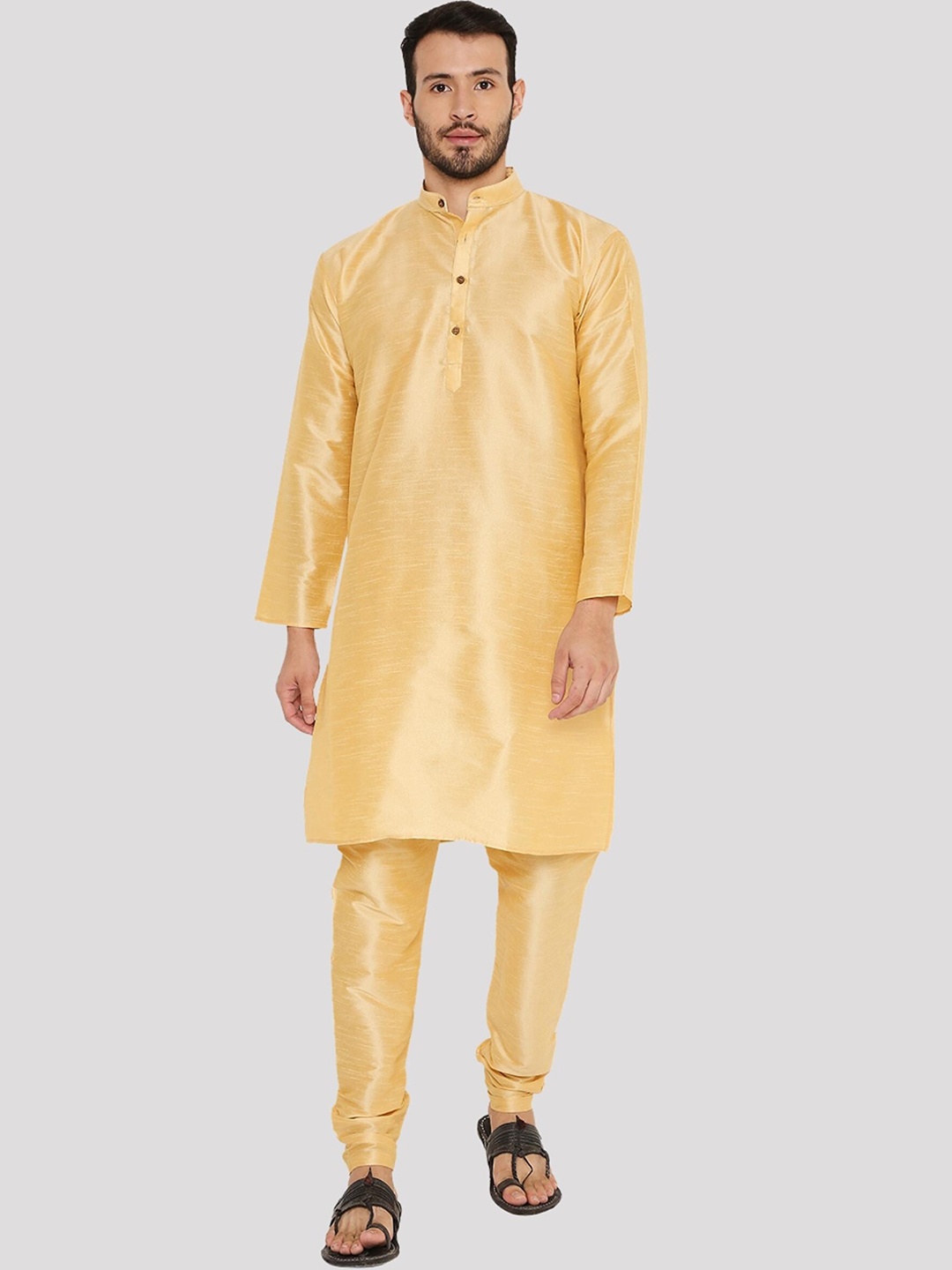 

Maharaja Band Collar Regular Kurta with Pyjamas, Beige