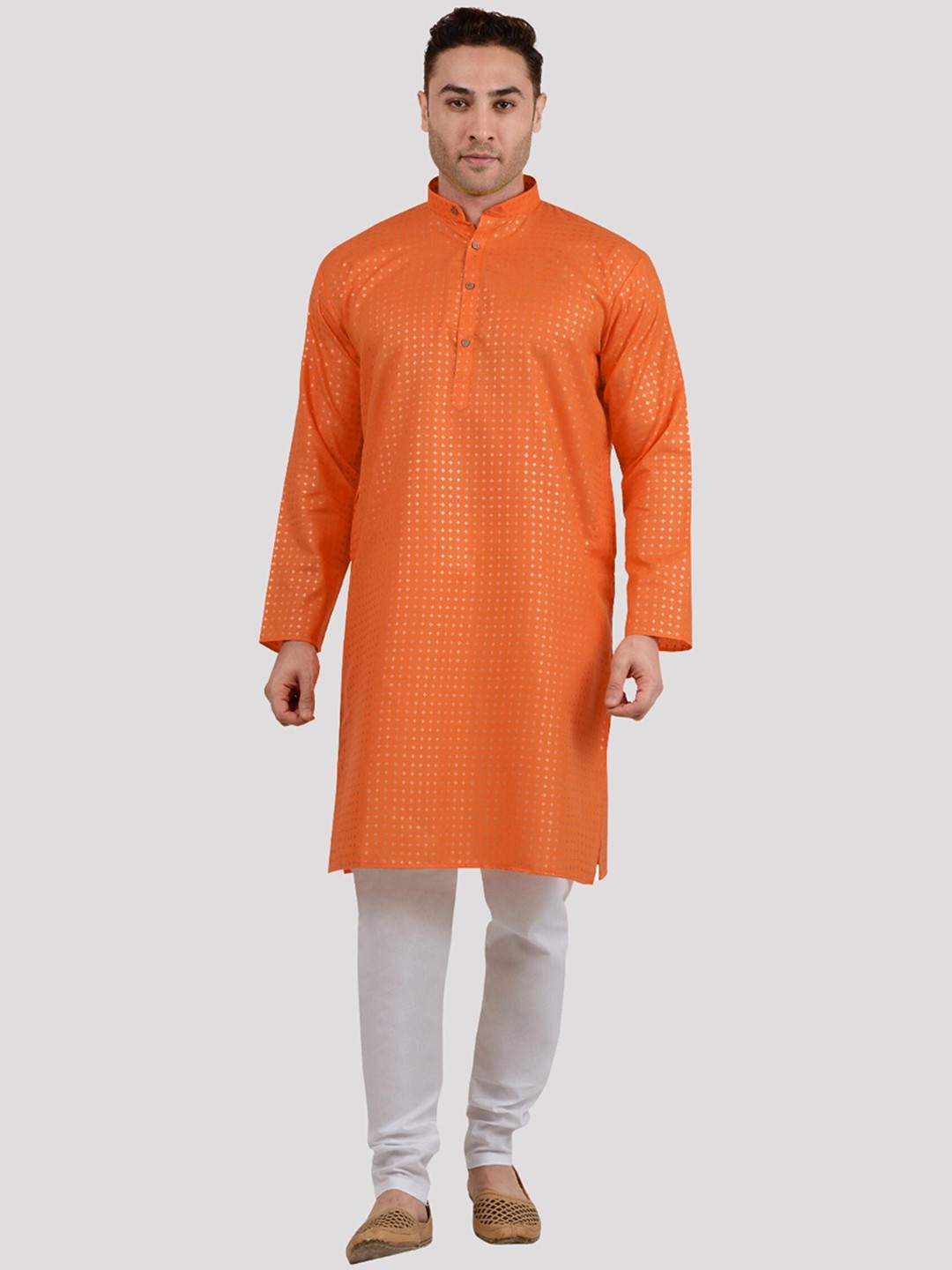 

Maharaja Geometric Woven Design Regular Kurta With Pyjamas, Orange