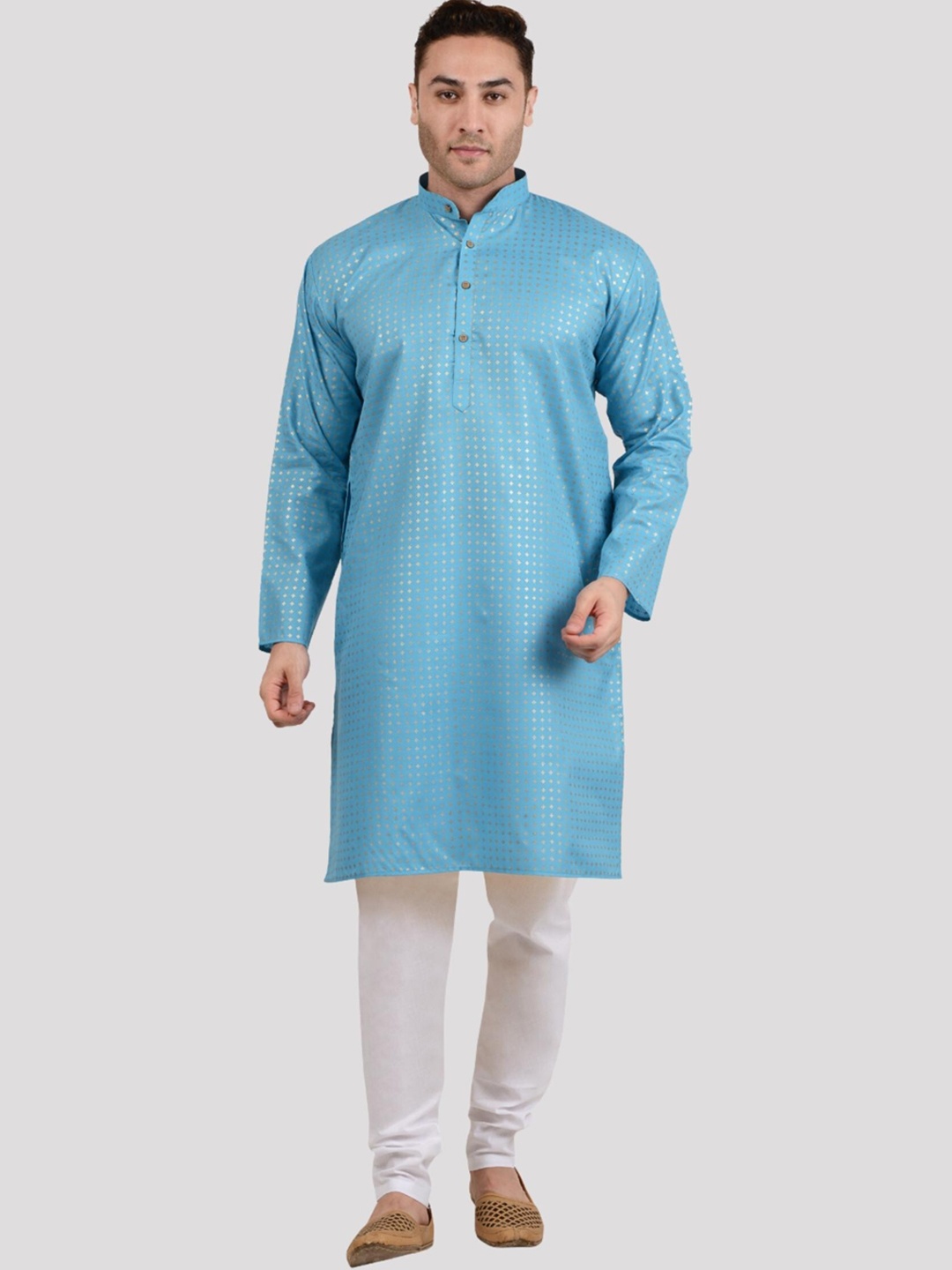 

Maharaja Geometric Woven Design Regular Kurta With Pyjamas, Blue