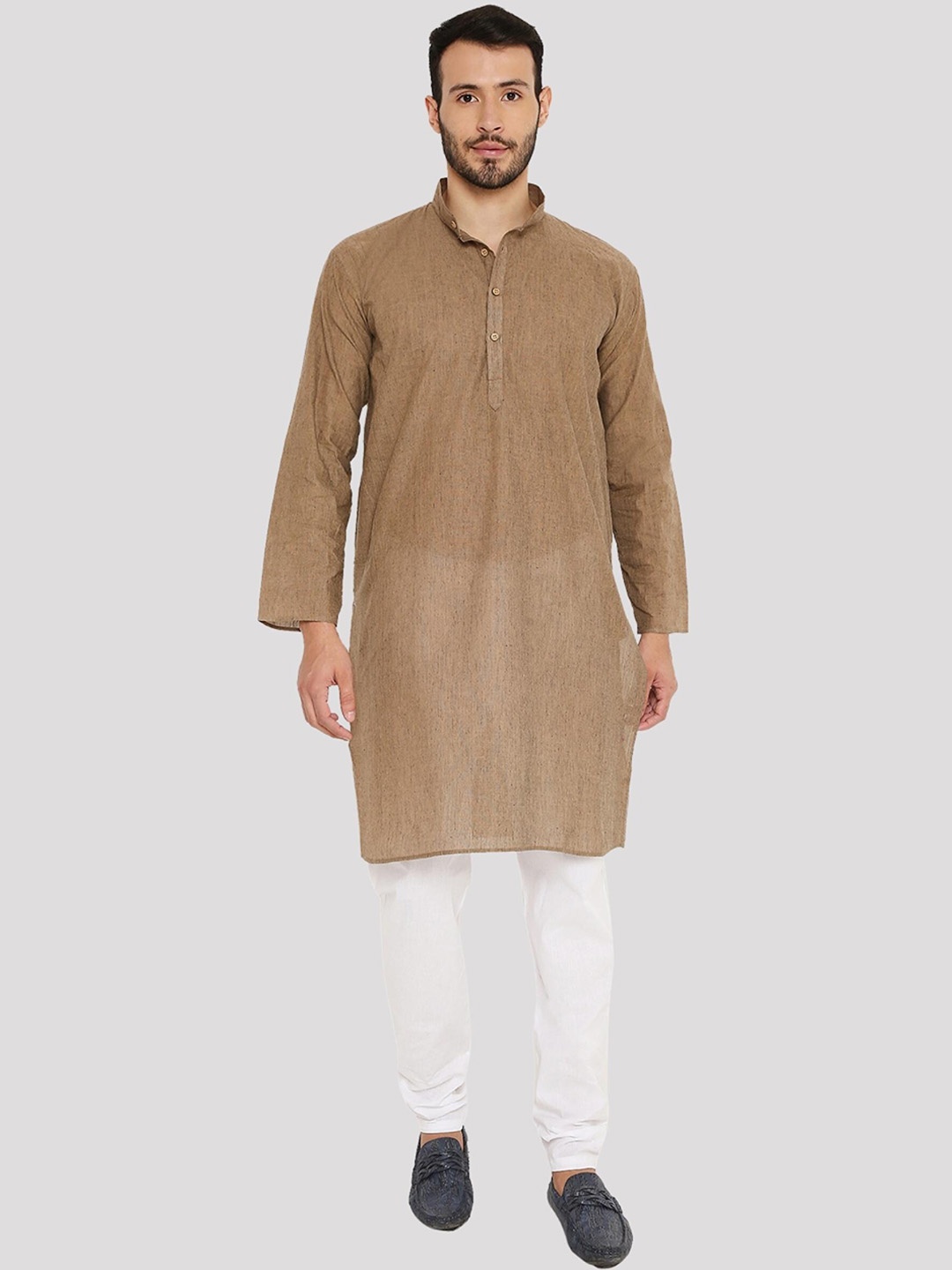 

Maharaja Band Collar Straight Kurta with Pyjamas, Brown