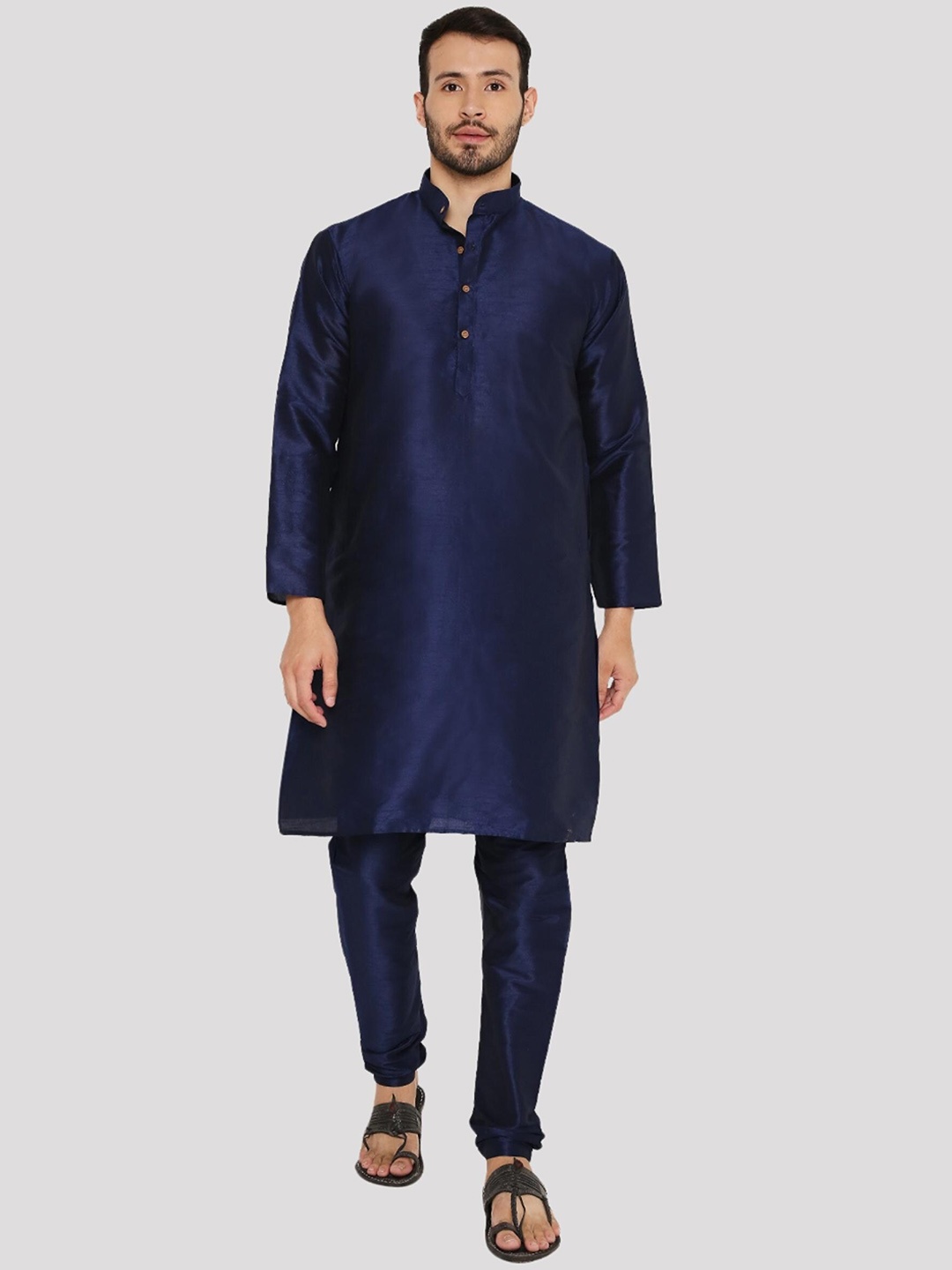 

Maharaja Mandarin Collar Indigo Straight Kurta with Pyjamas, Navy blue