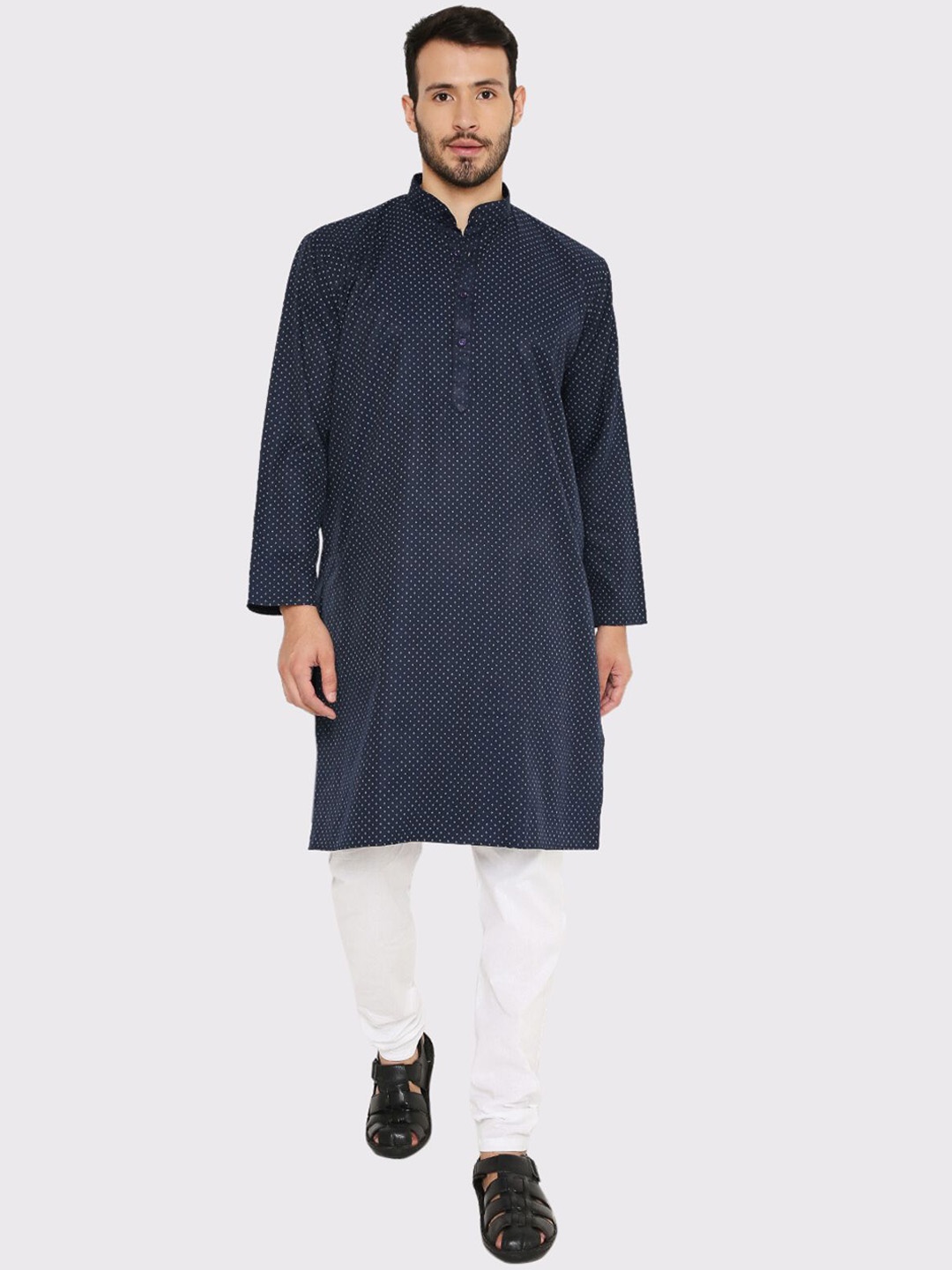 

Maharaja Ethnic Motifs Printed Kurta with Pyjamas, Navy blue
