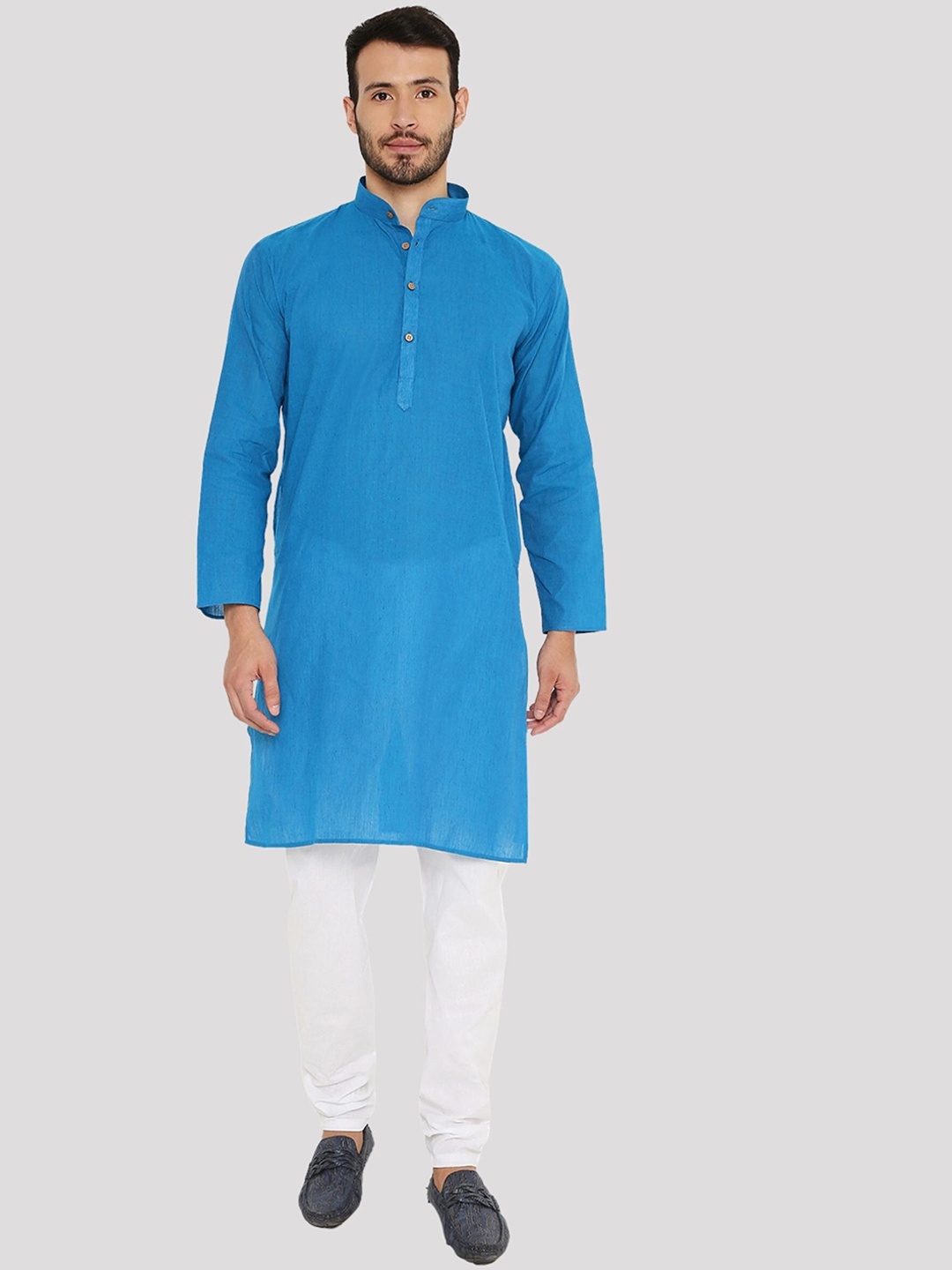 

Maharaja Mandarin Collar Long Sleeves Kurta with Pyjamas, Blue