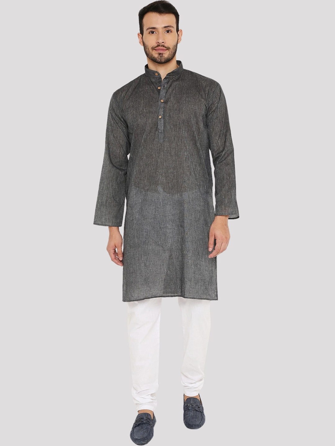 

Maharaja Band Collar Straight Kurta with Pyjamas, Charcoal