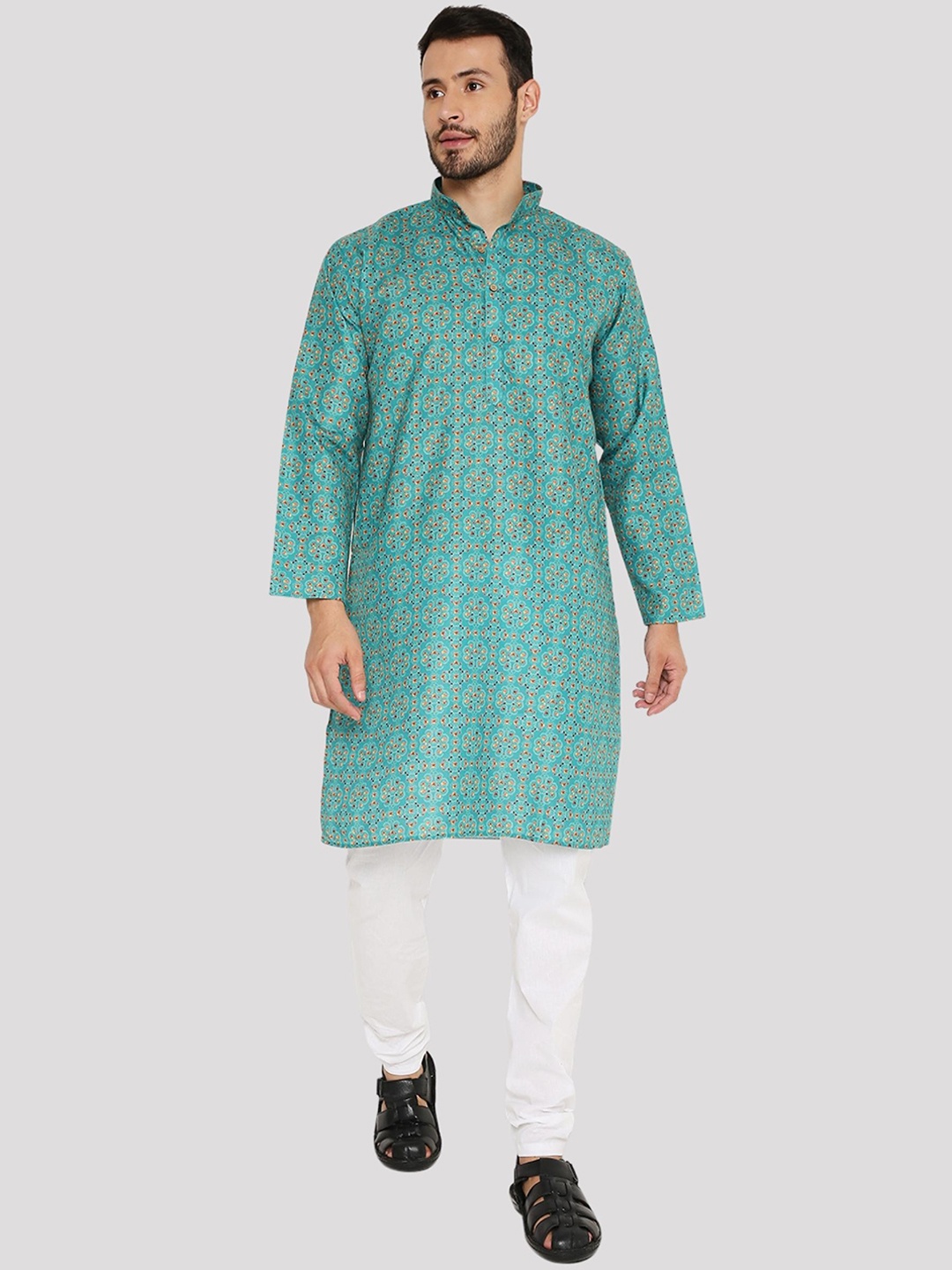 

Maharaja Floral Printed Regular Straight Kurta with Pyjamas, Green