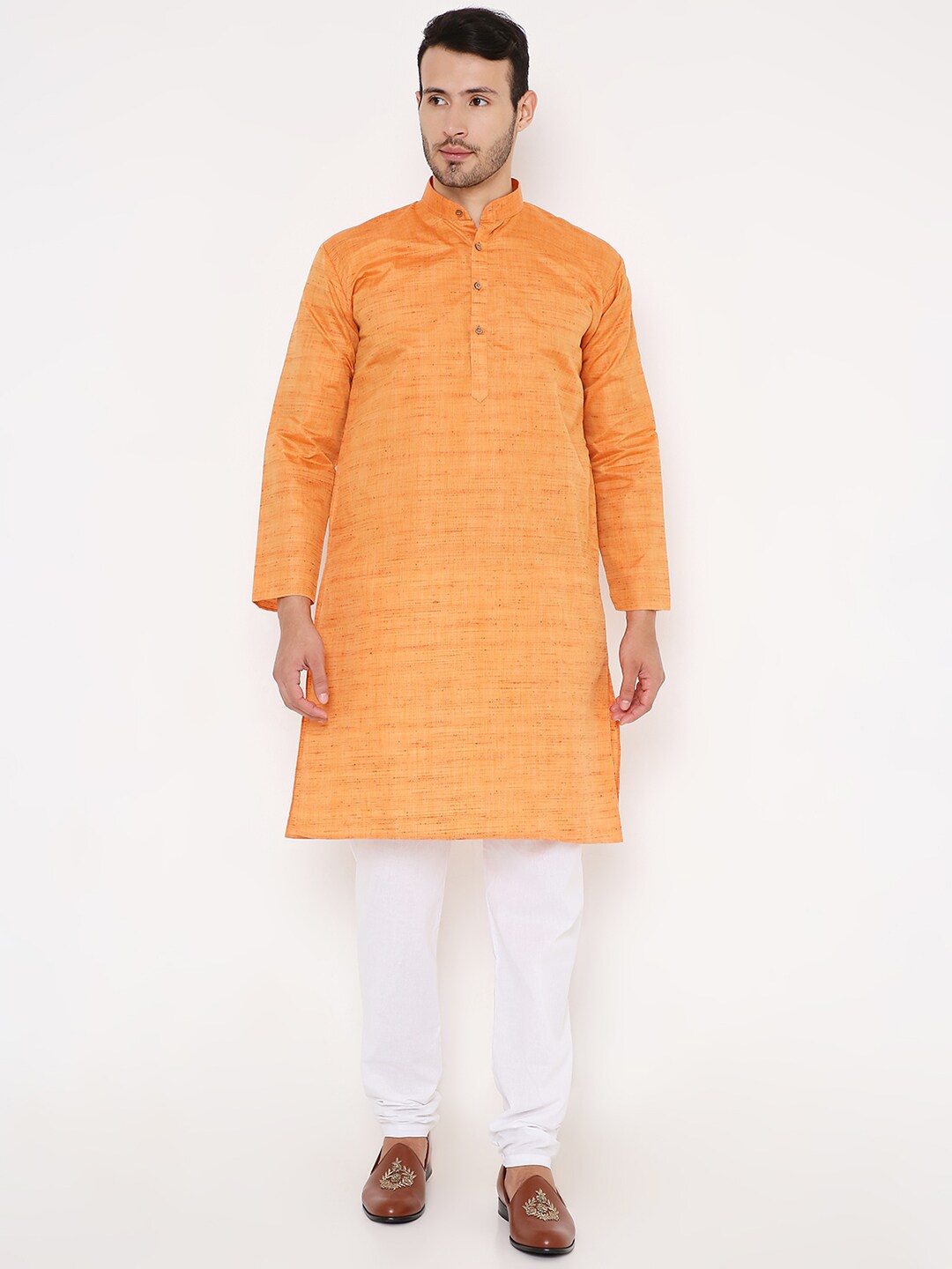 

Maharaja Raw Silk Kurta with Pyjamas, Orange