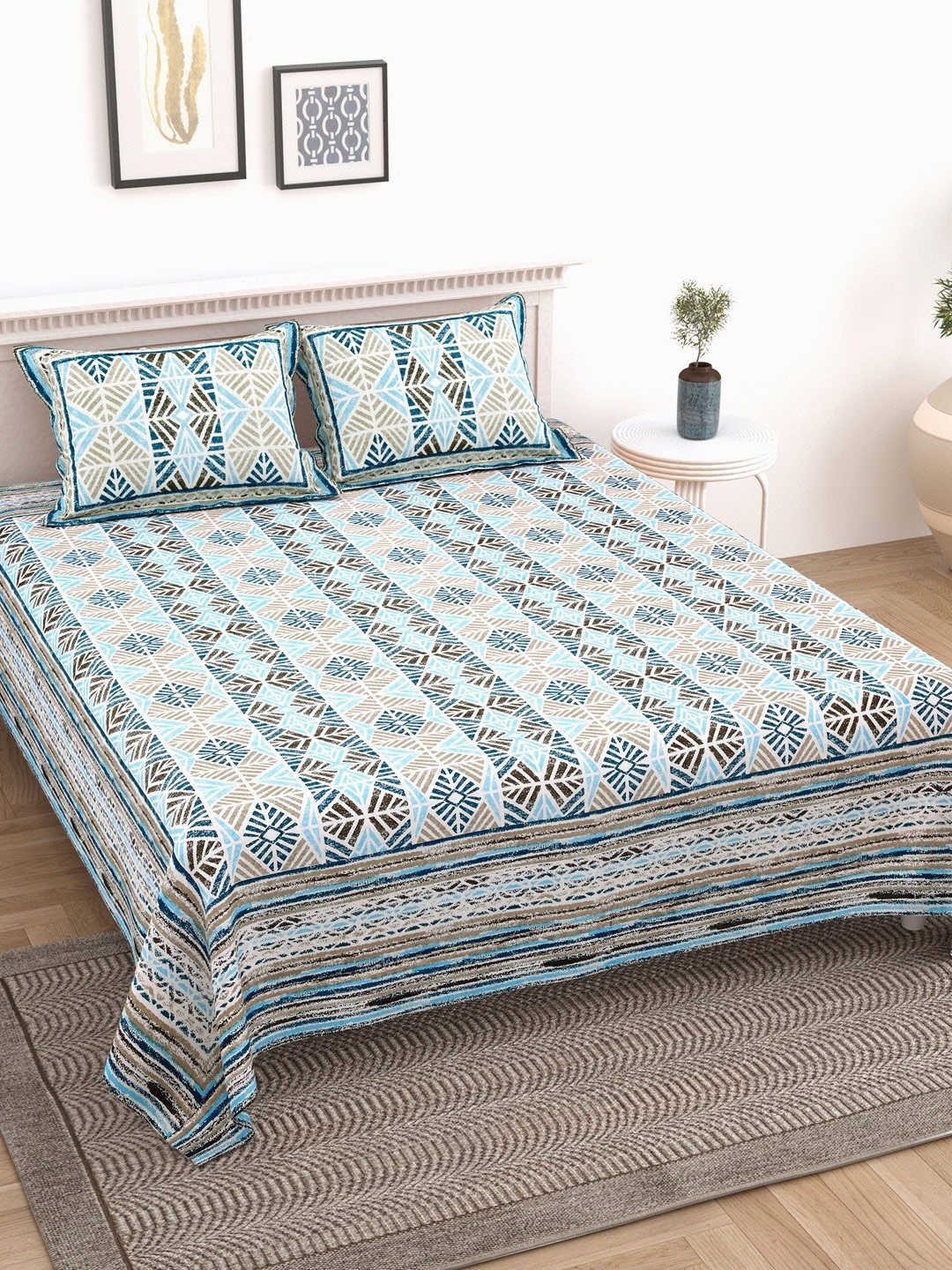 

Texstylers Blue & Grey Cotton 210 TC King Bedsheet with 2 Pillow Covers
