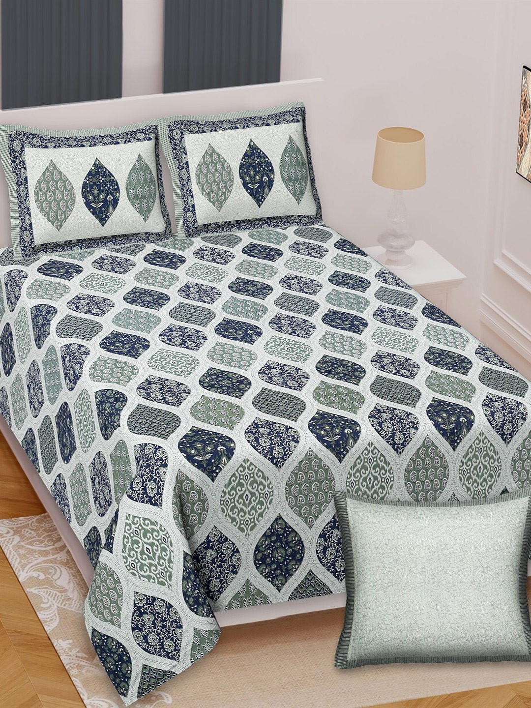 

Texstylers Blue & Grey Cotton Bedsheet set 210 TC Queen Bedsheet with 2 Pillow Covers