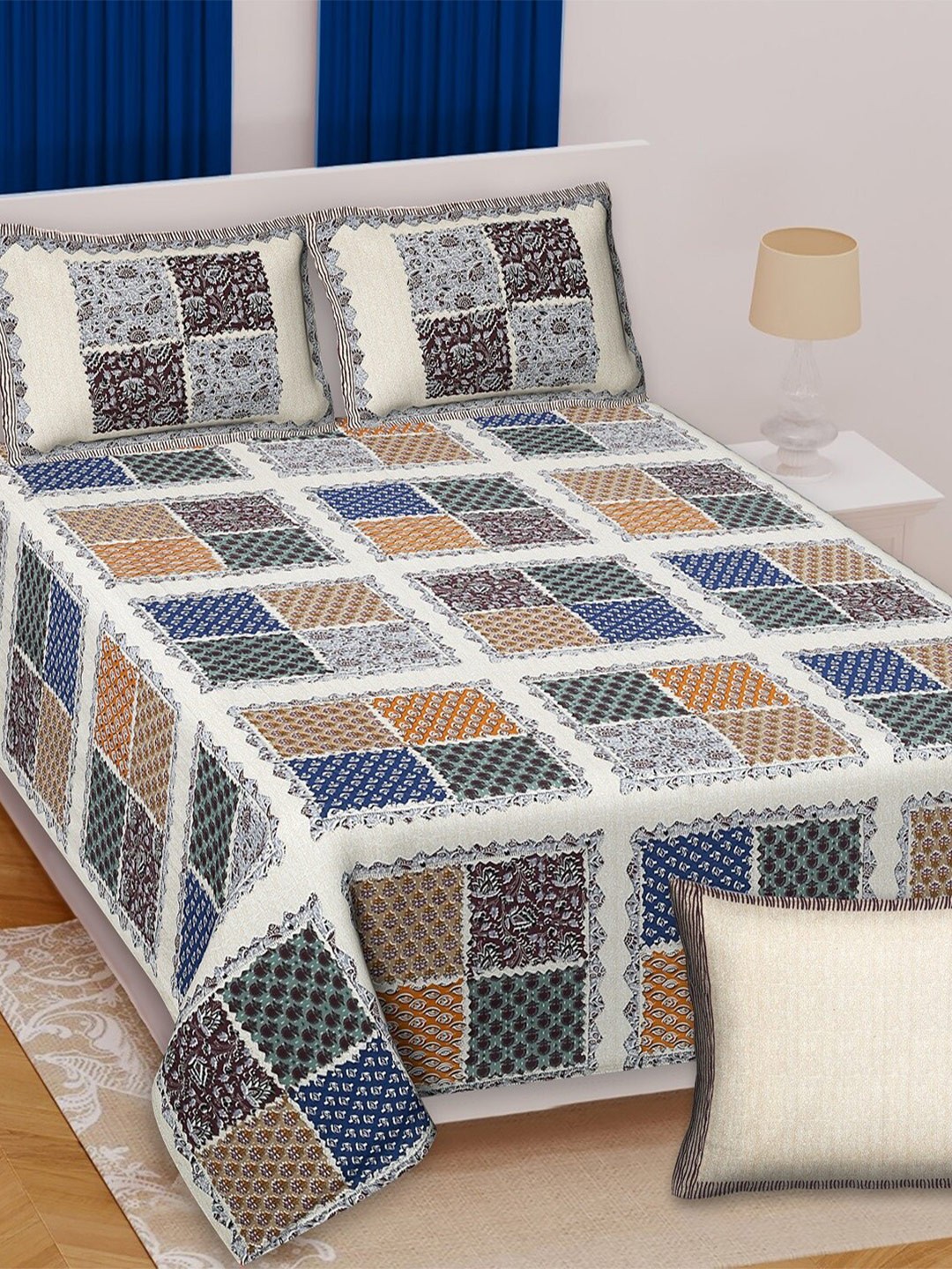 

Texstylers Grey & Cream Floral Cotton 210 TC Queen Bedsheet with 2 Pillow Covers