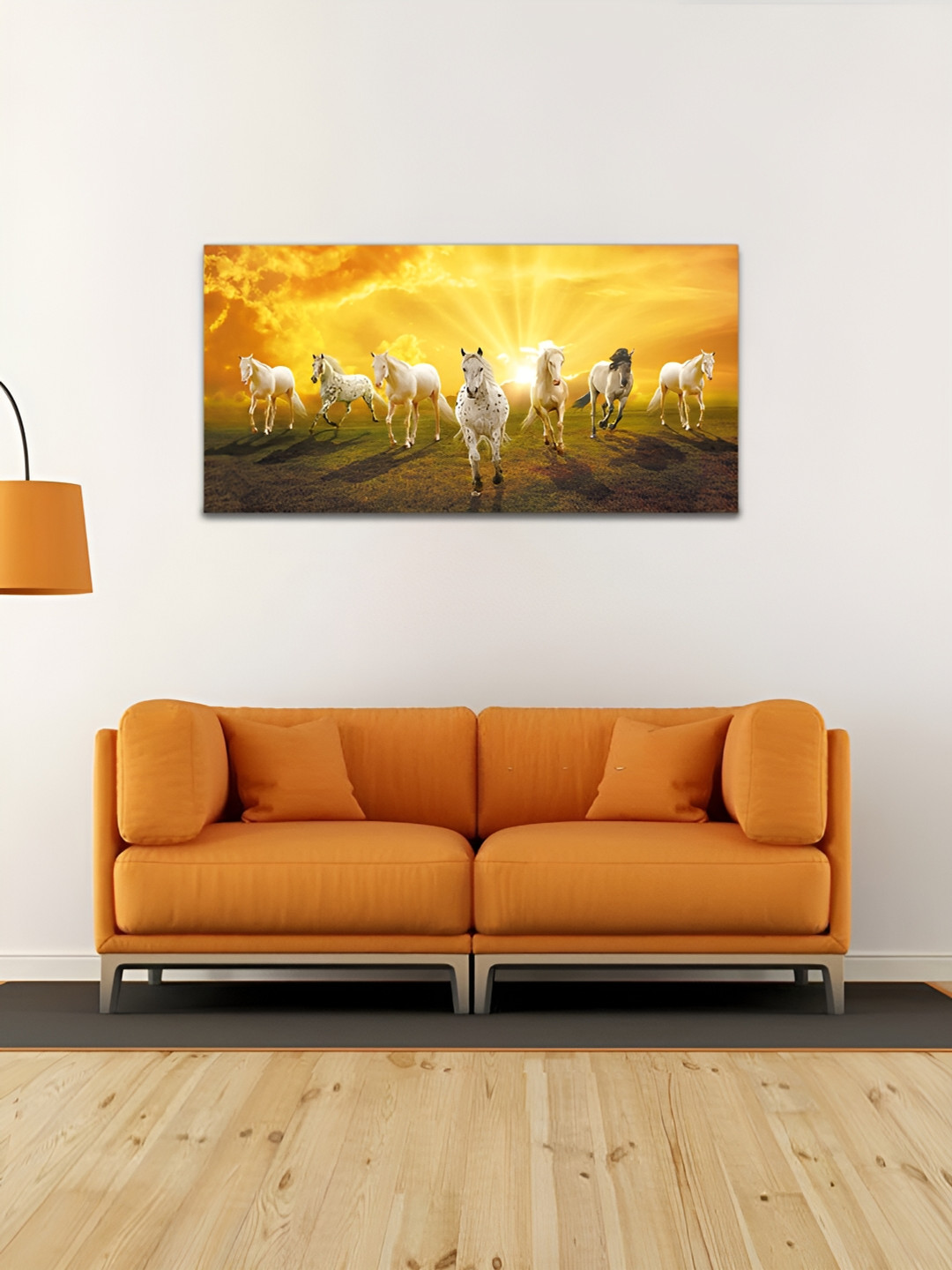 

MITHILA Handicrafts Yellow Running Horses Canvas Wall Painting