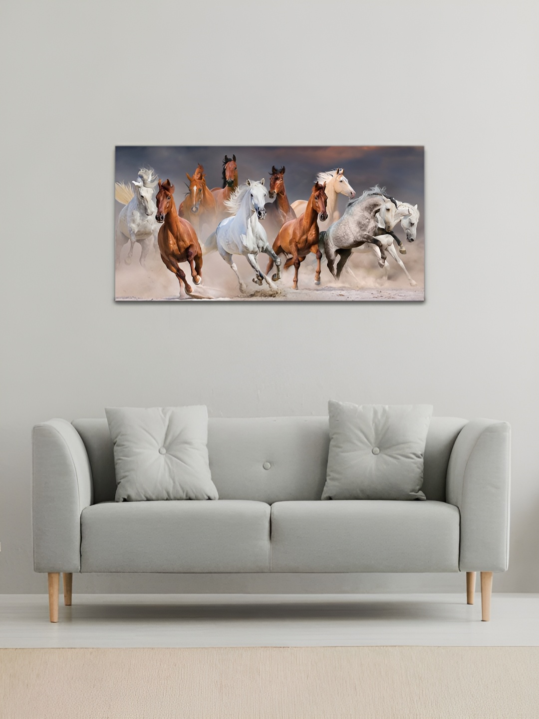 

MITHILA Handicrafts Brown & White Running Horses Canvas Painting Wall Art