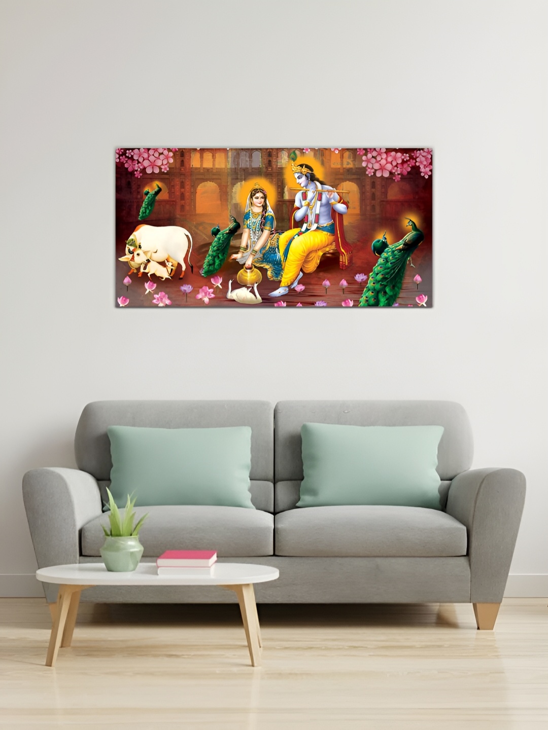 

MITHILA Handicrafts Yellow & Green Radha Krishna Canvas Painting Wall Art