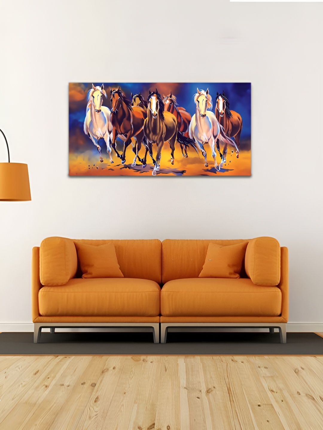 

MITHILA Handicrafts Brown & White Running Horses Canvas Painting Wall Art