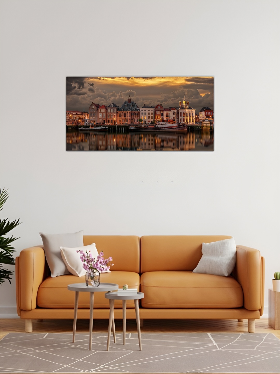 

MITHILA Handicrafts Canvas City and Sea Photograph Wall Art, Brown
