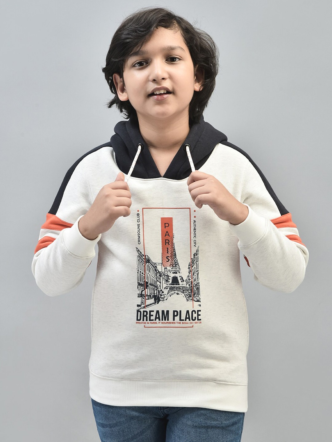 

Crimsoune Club Boys Graphic Printed Hooded Sweatshirt, White