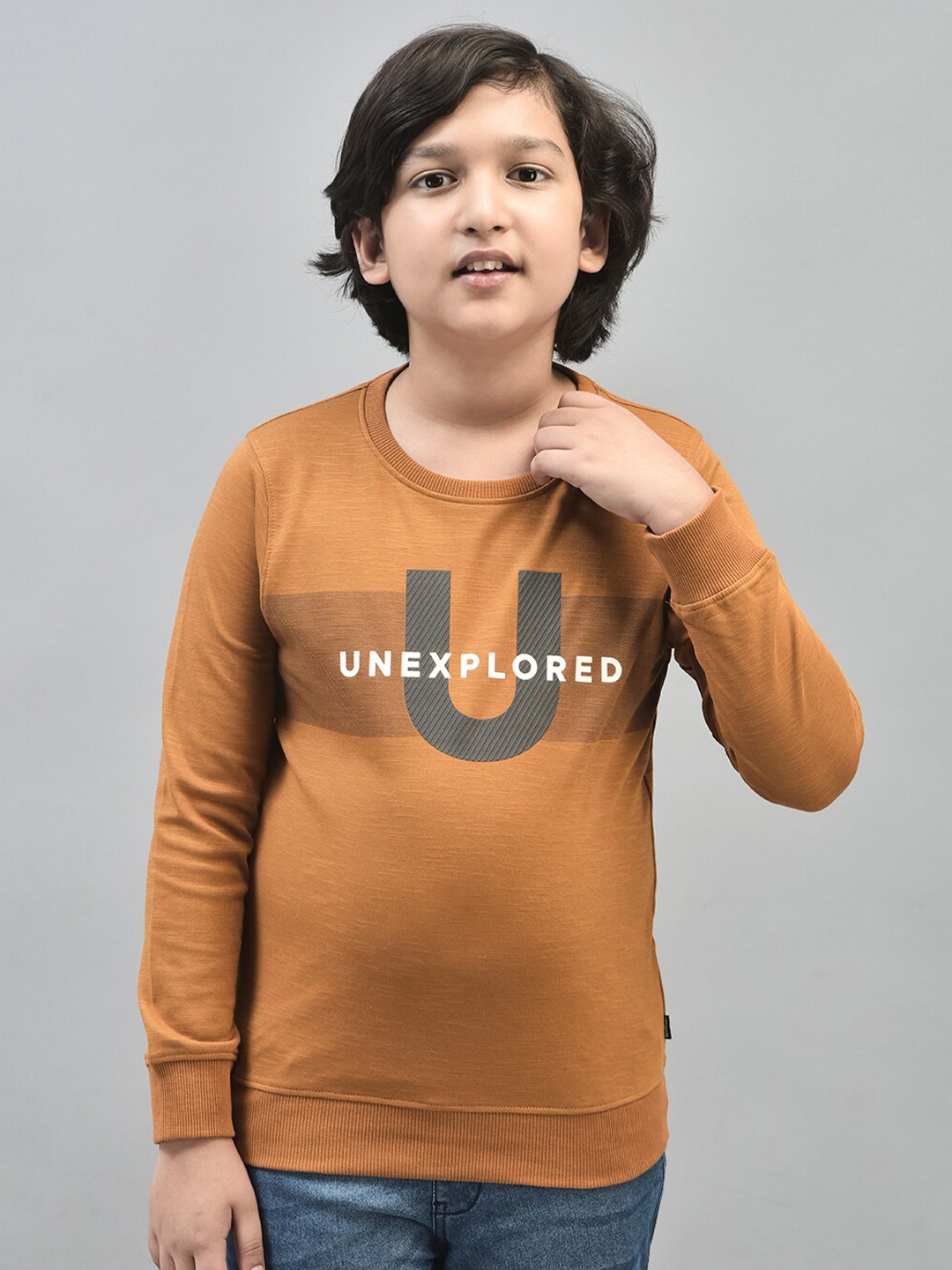 

Crimsoune Club Boys Typography Printed Sweatshirt, Mustard