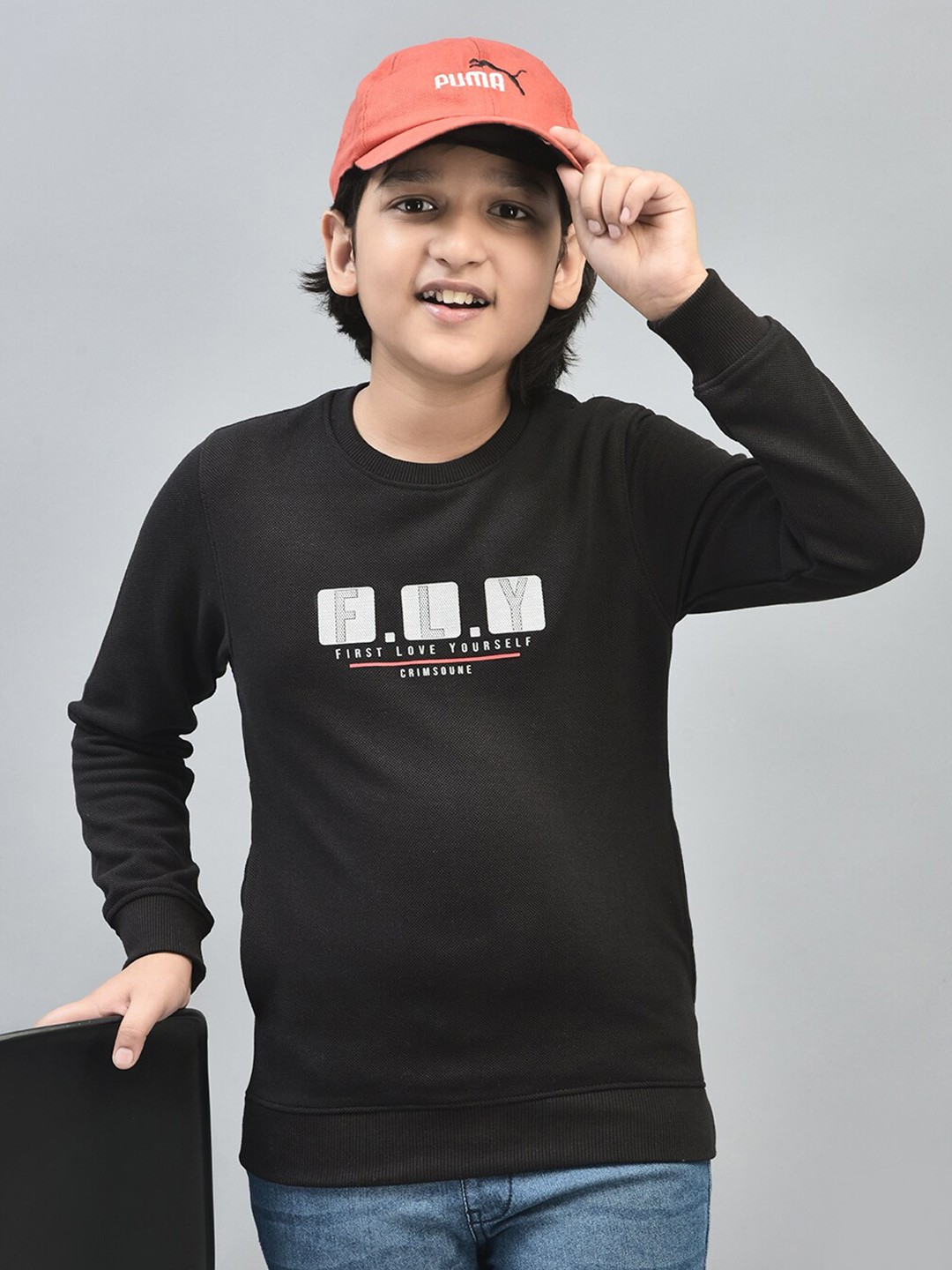 

Crimsoune Club Boys Typographic Printed Sweatshirt, Black