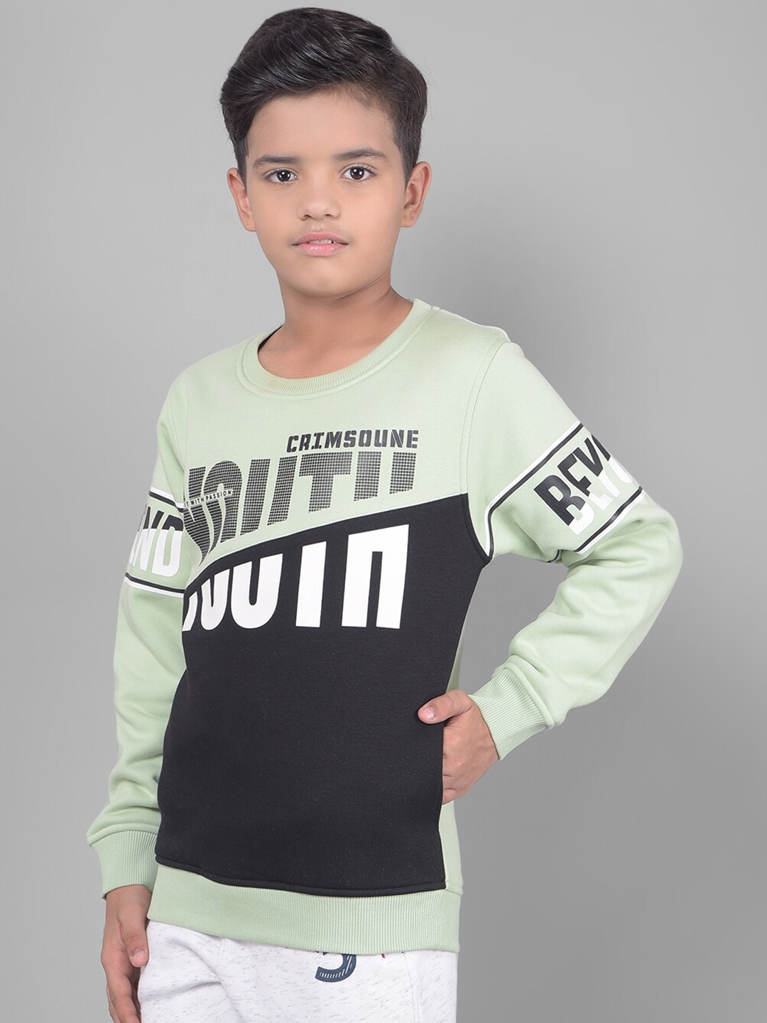 

Crimsoune Club Boys Typography Printed Pullover, Green