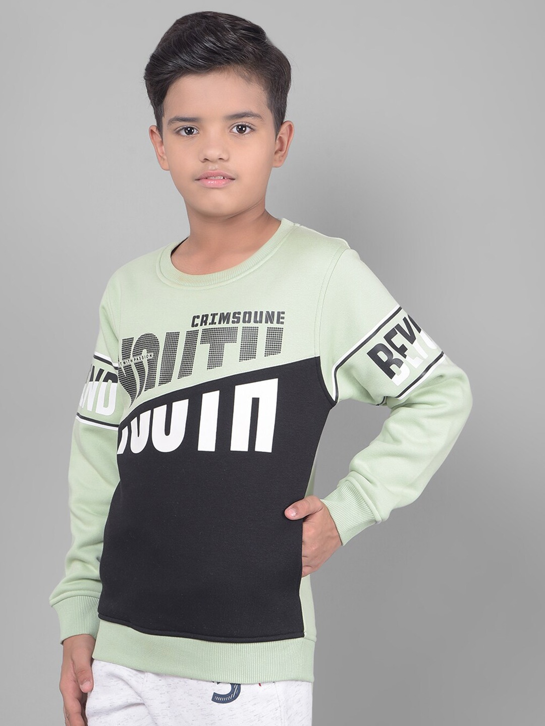 

Crimsoune Club Boys Typographic Printed Sweatshirt, Green