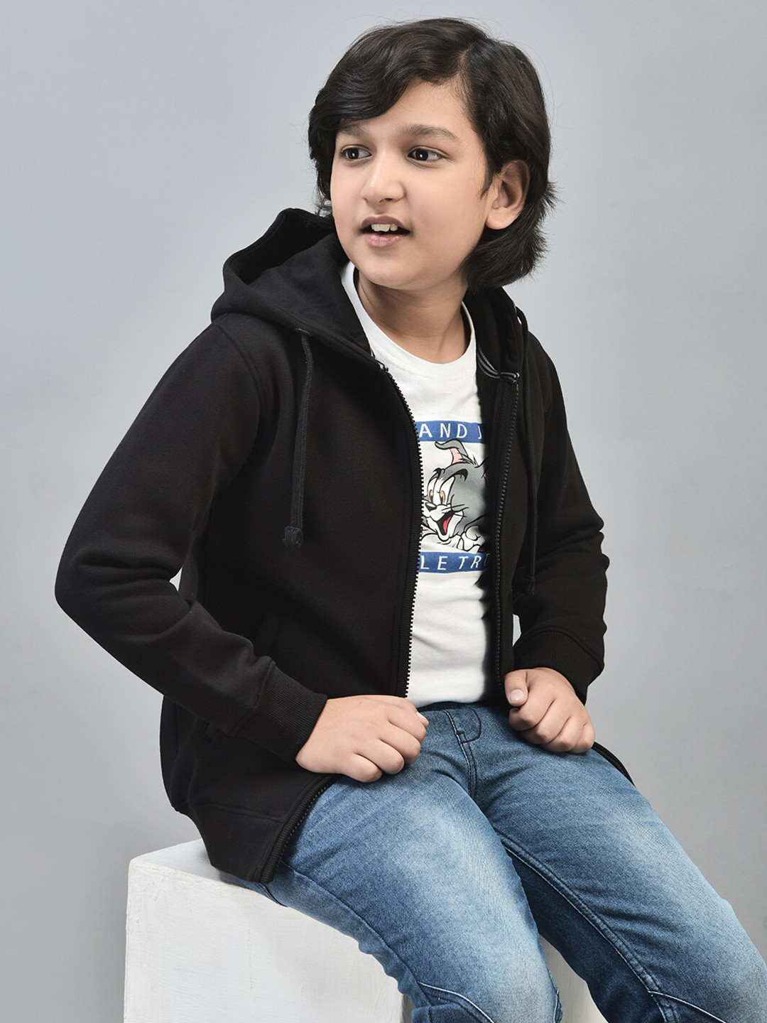 

Crimsoune Club Boys Hooded Front-Open Sweatshirt, Black