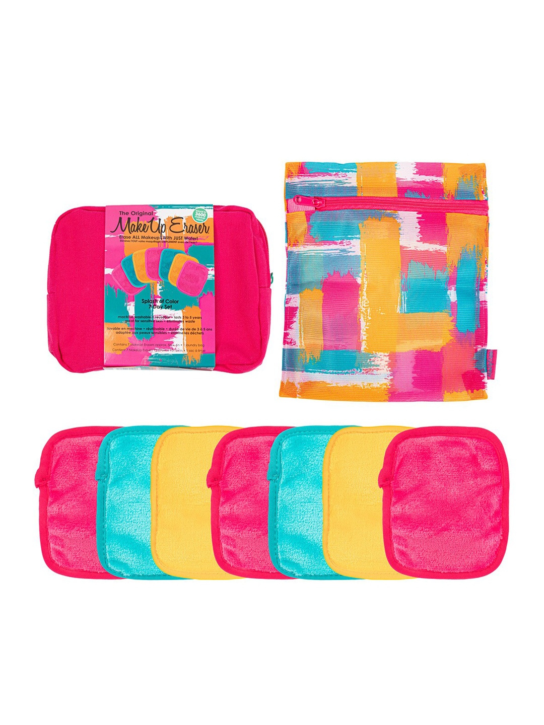 MakeUp Eraser The Original Set Of 7 Eraser Splash of Color 7 Day Makeup Remover Set, Pink