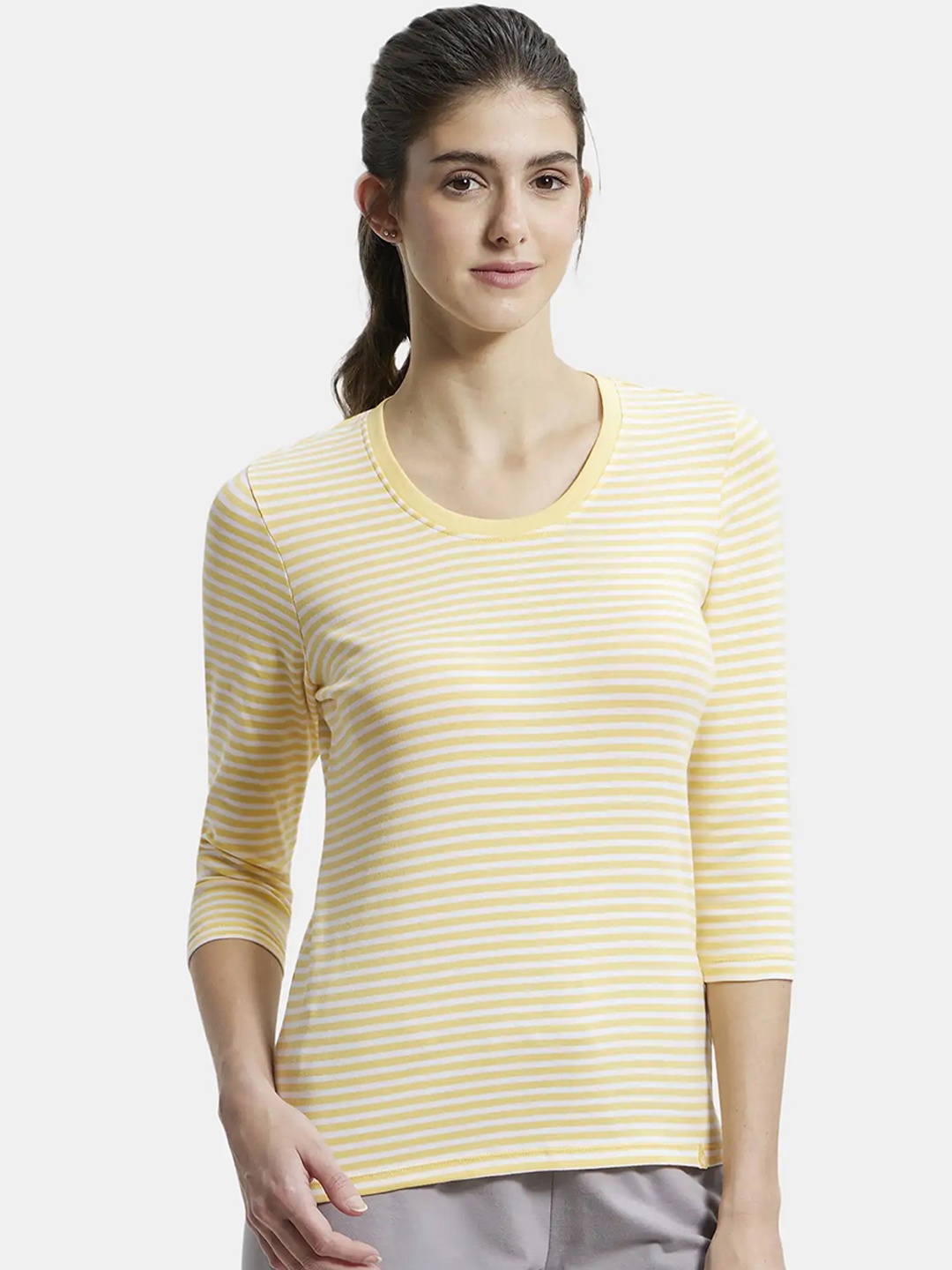 

Jockey Super Combed Cotton Slim Fit Striped Tshirt-1360, Yellow