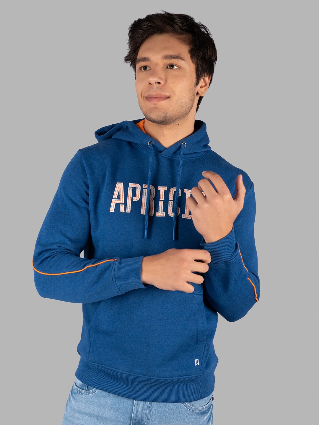 

TIM PARIS Typography Printed Long sleeves Hooded Cotton Pullover, Blue
