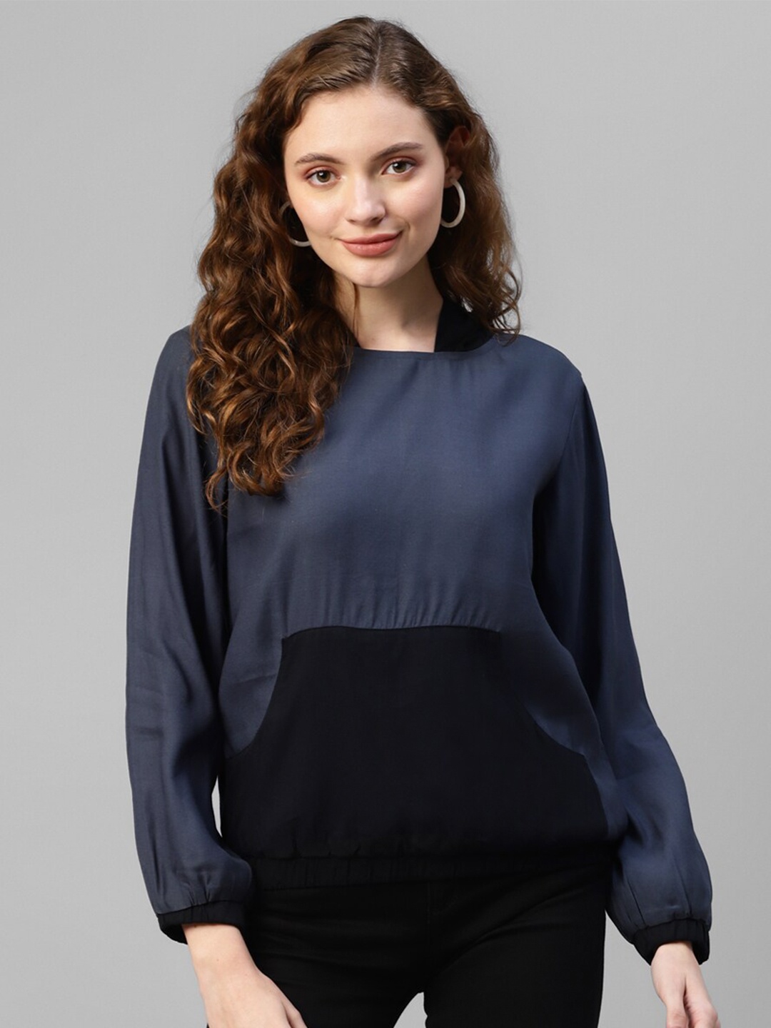 

DEEBACO Tie-Up Neck Hoodie, Navy blue