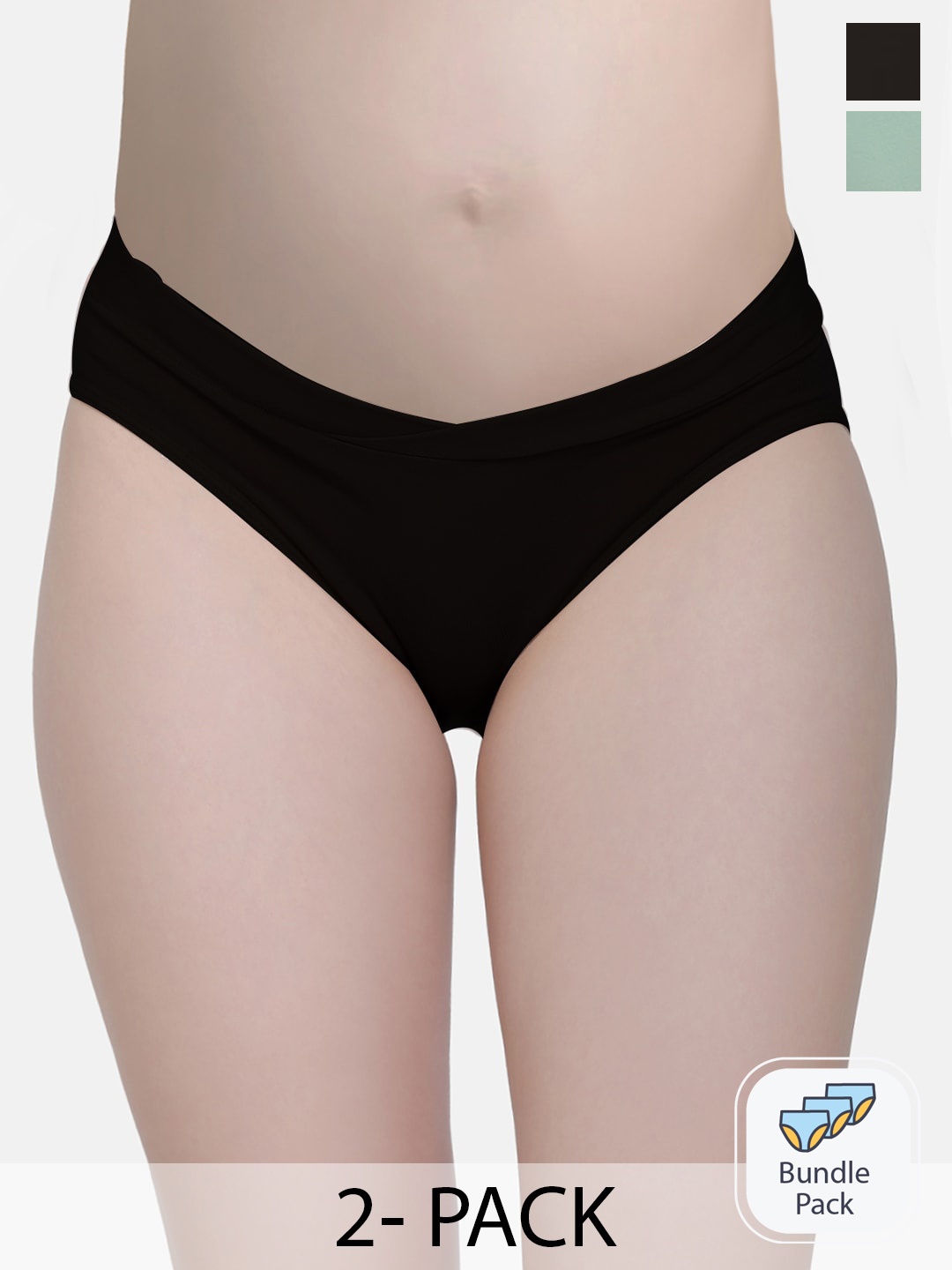 

MAMMA PRESTO Pack of 2 Low-Rise Anti Microbial Organic Cotton Maternity Briefs, Green