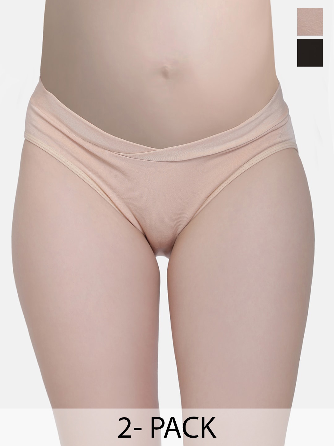 

MAMMA PRESTO Pack Of 2 Low Rise Organic Cotton Maternity Briefs, Black