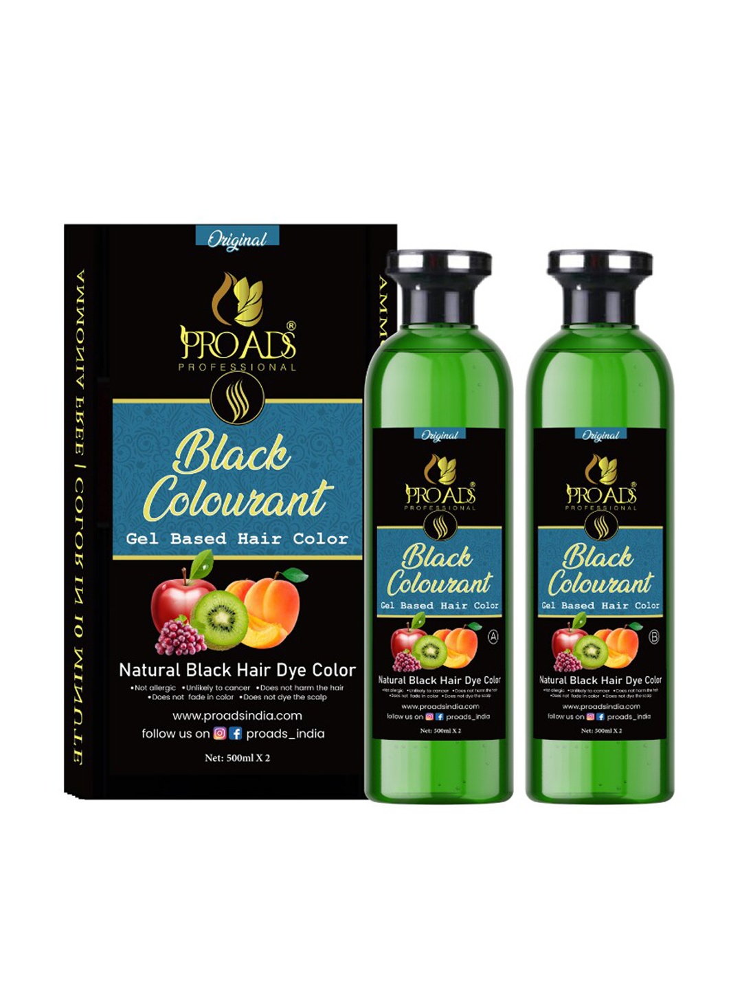

FREECIA Pack of 2 Proads Hair Color 500ml Each - Natural Black