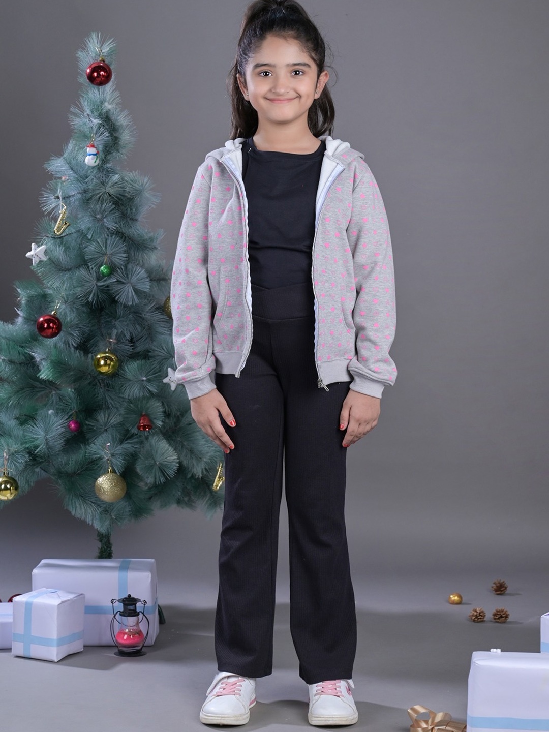 

Budding Bees Girls Conversational Printed Fleece Lightweight Bomber Jacket, Grey