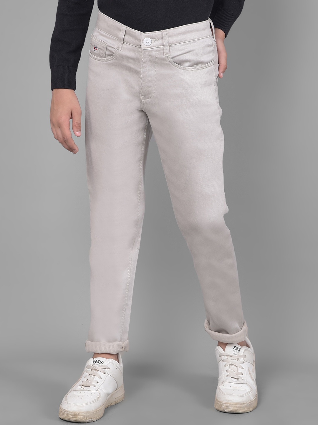

Crimsoune Club Boys Slim Fit Mid Rise Trousers, Grey