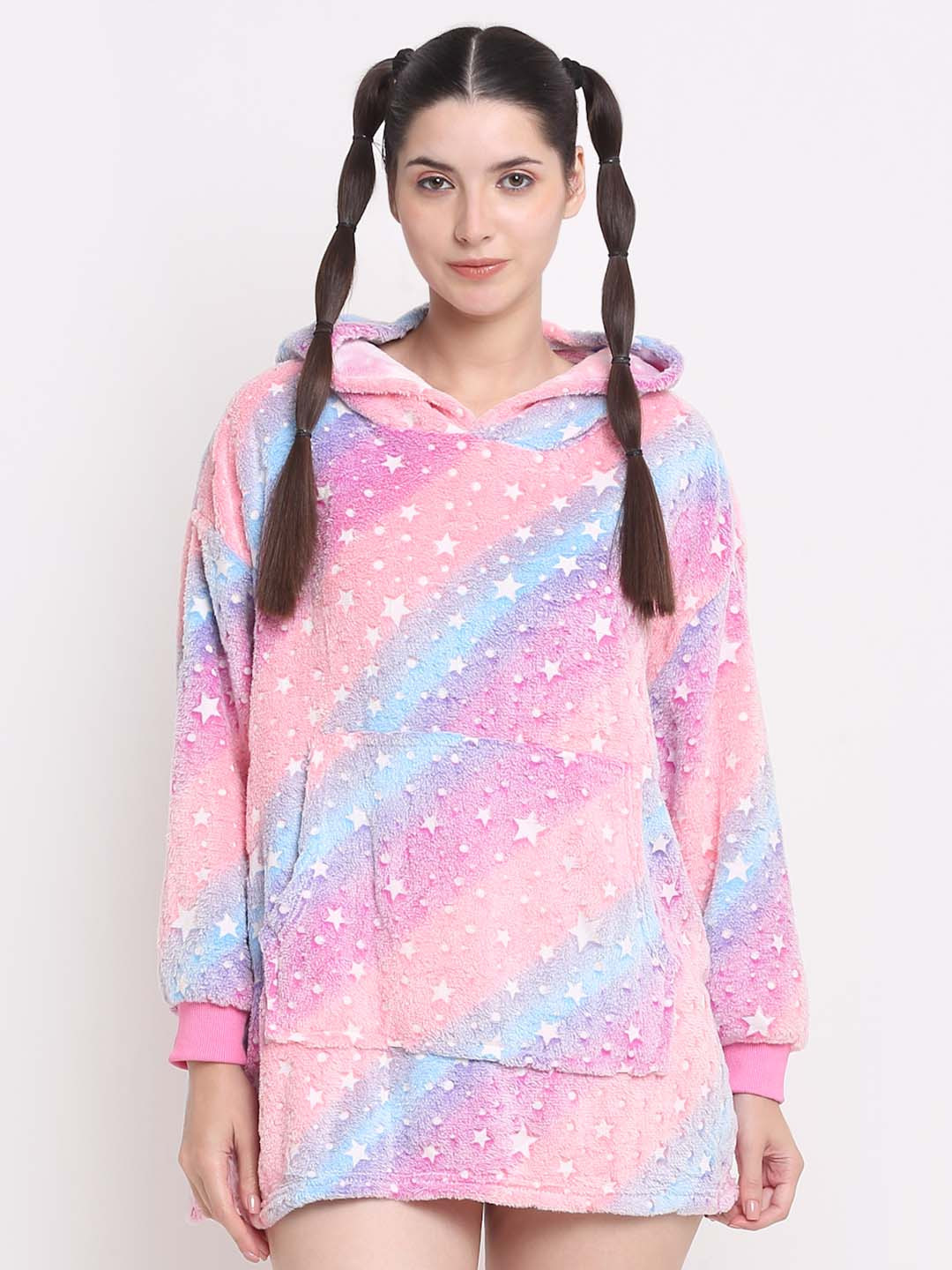 

Cortina Printed Hooded Glow In The Dark Fleece T-Shirt Nightdress, Pink