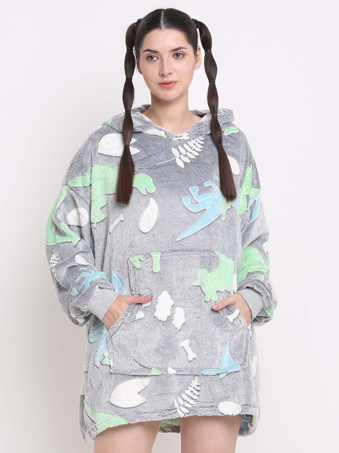 

Cortina Conversational Printed Hooded Glow In The Dark Fleece T-shirt Nightdress, Grey