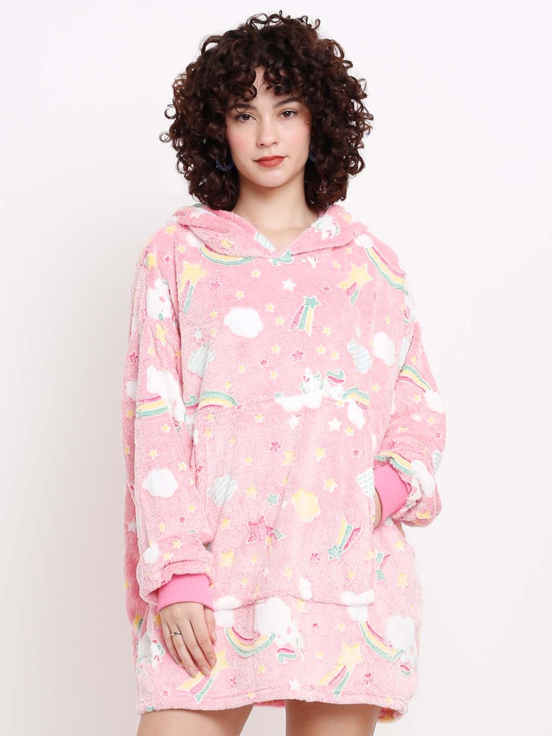 Cortina Graphic Printed Hooded Glow in the Dark Sweatshirt, Pink