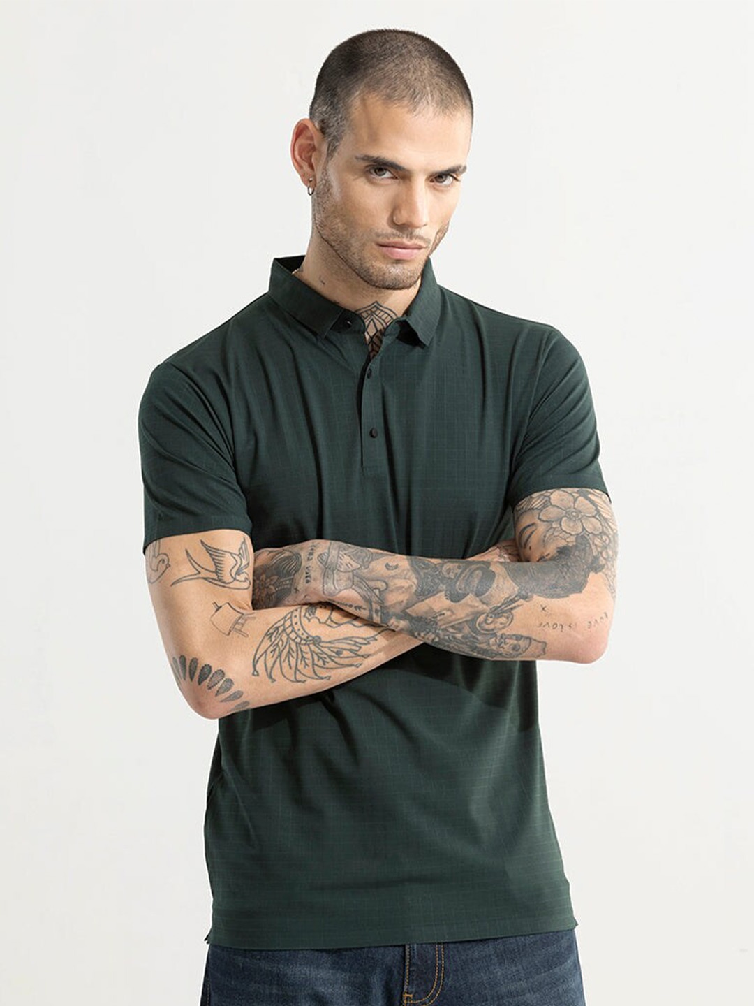 

Snitch Green Polo Collar Slim Fit T-shirt