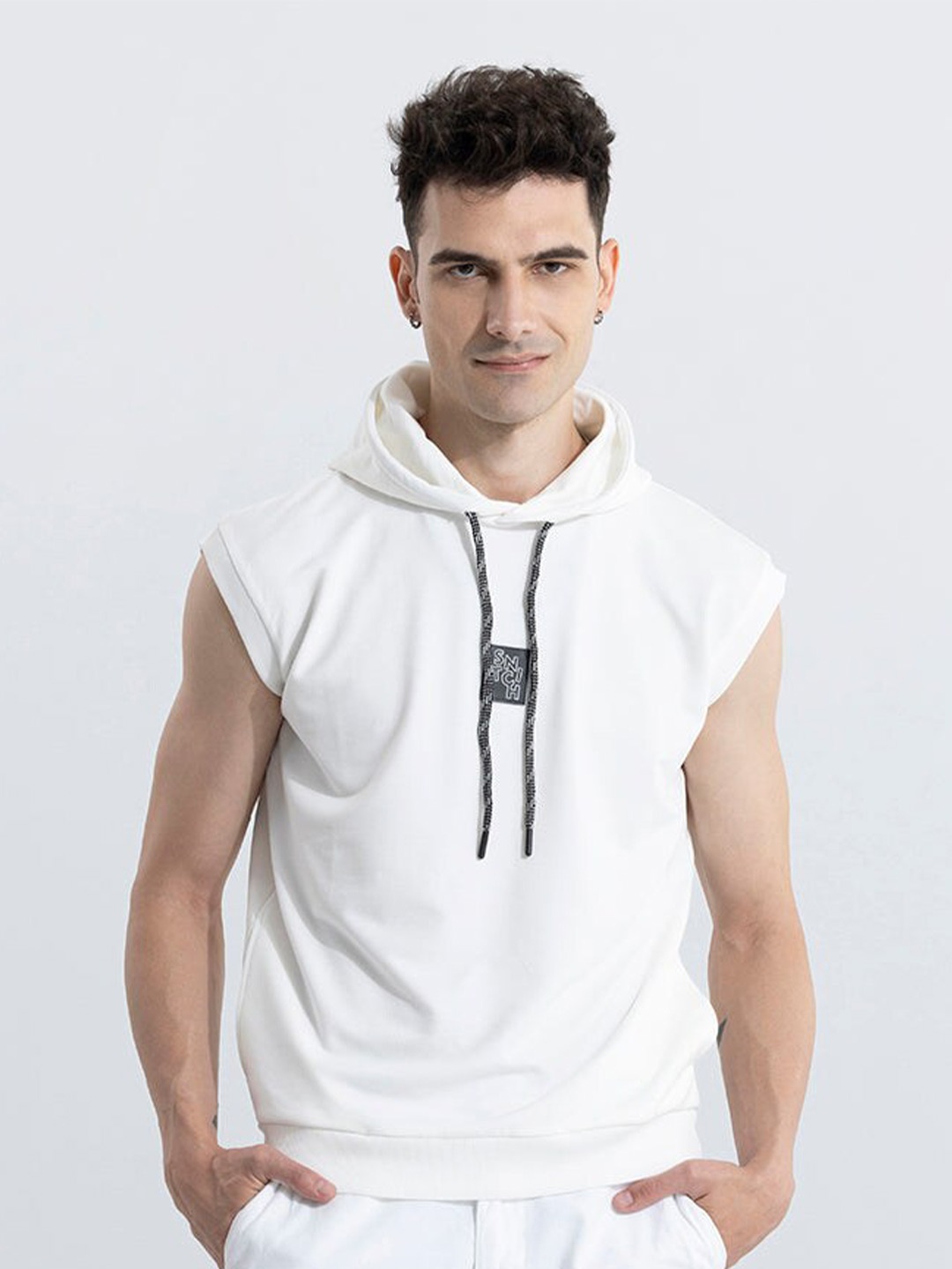 

Snitch White Hooded Sleeveless Pullover