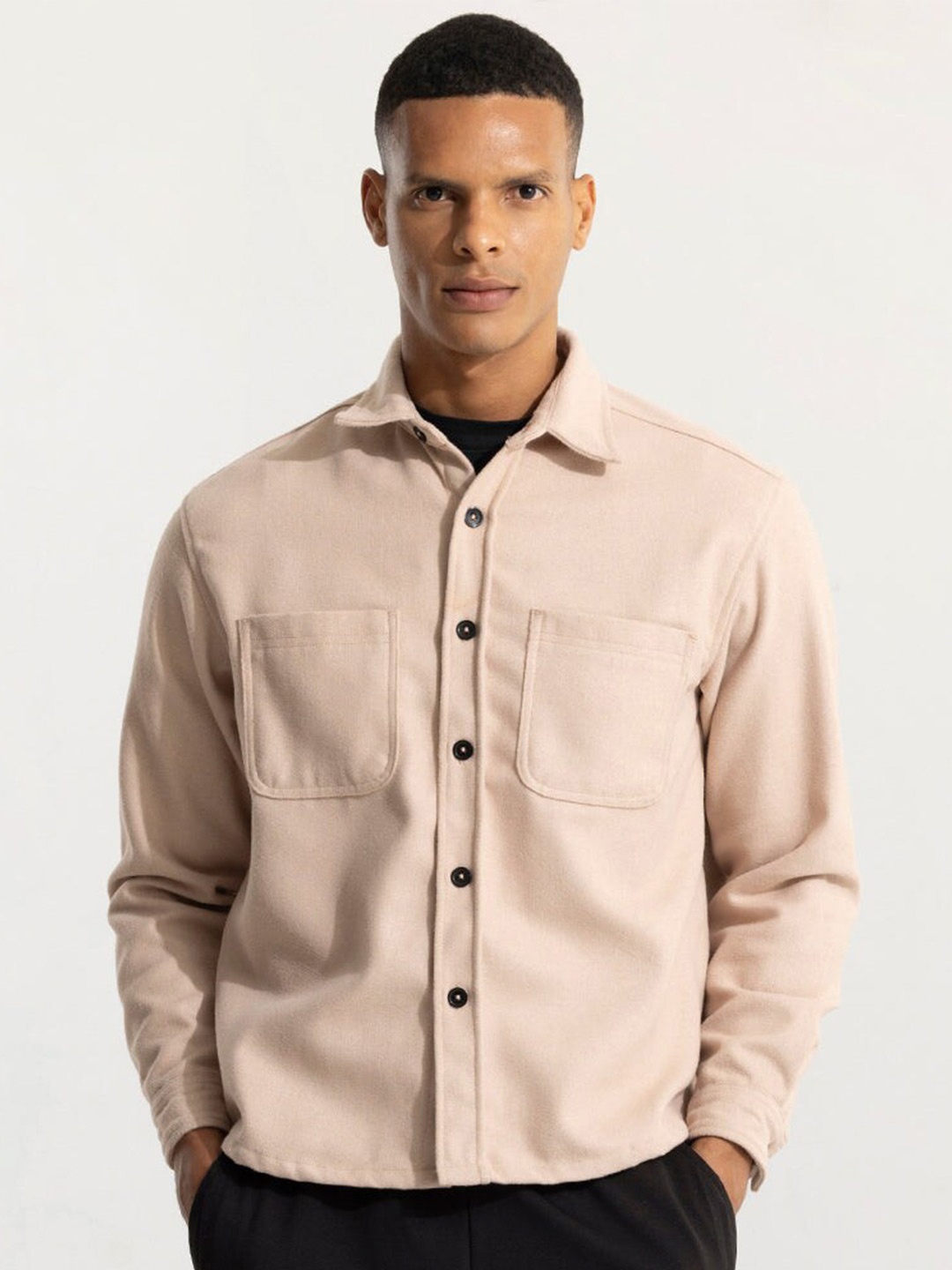 

Snitch Cream-Coloured Classic Fit Spread Collar Casual Shacket