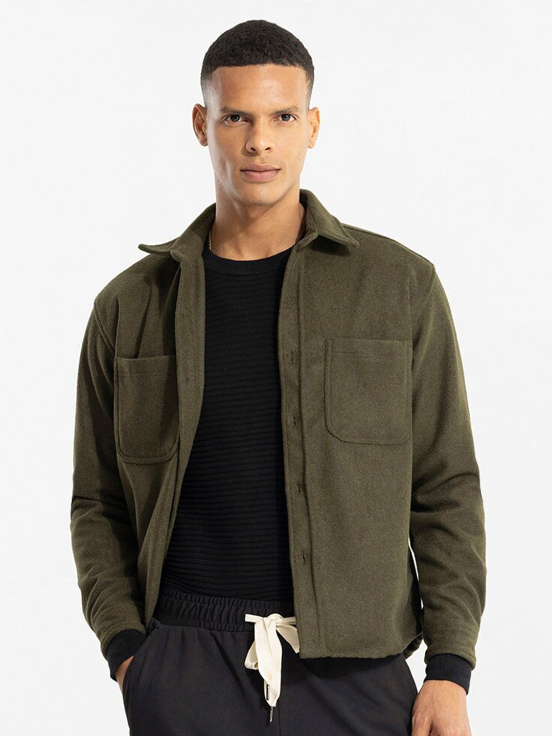 

Snitch Men Classic Spread Collar Casual Shirt, Olive