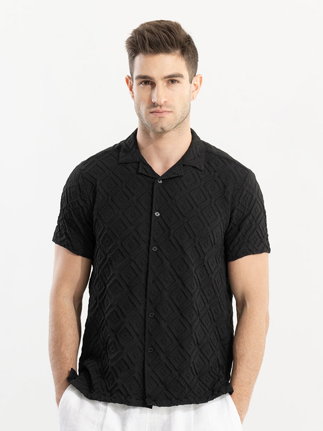 

Snitch Black Classic Slim Fit Textured Casual Shirt